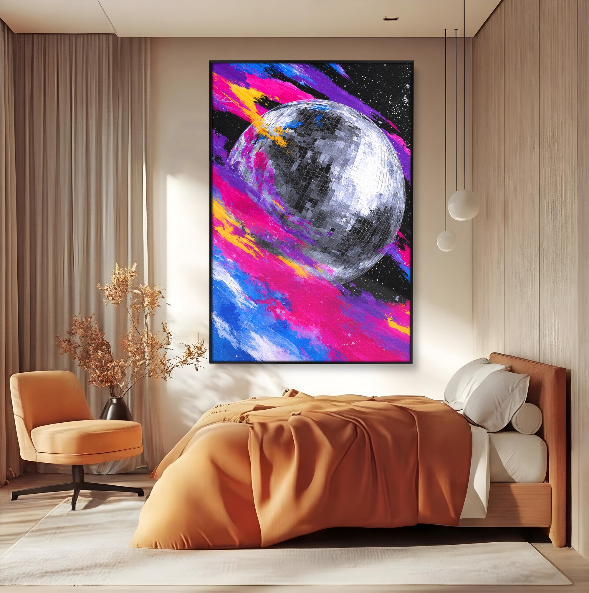 Tablou Canvas Premium LuxCanva® R1044, Planeta Disco, Planeta, Spatiu, Abstract, Living, Dormitor, Culori Vibrante