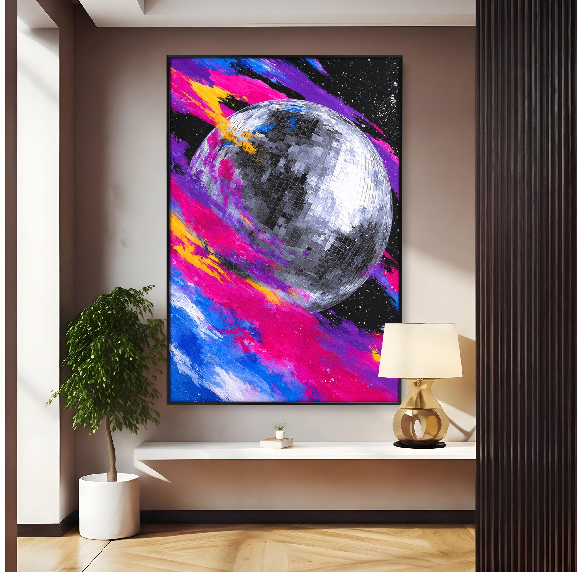 Tablou Canvas Premium LuxCanva® R1044, Planeta Disco, Planeta, Spatiu, Abstract, Living, Dormitor, Culori Vibrante