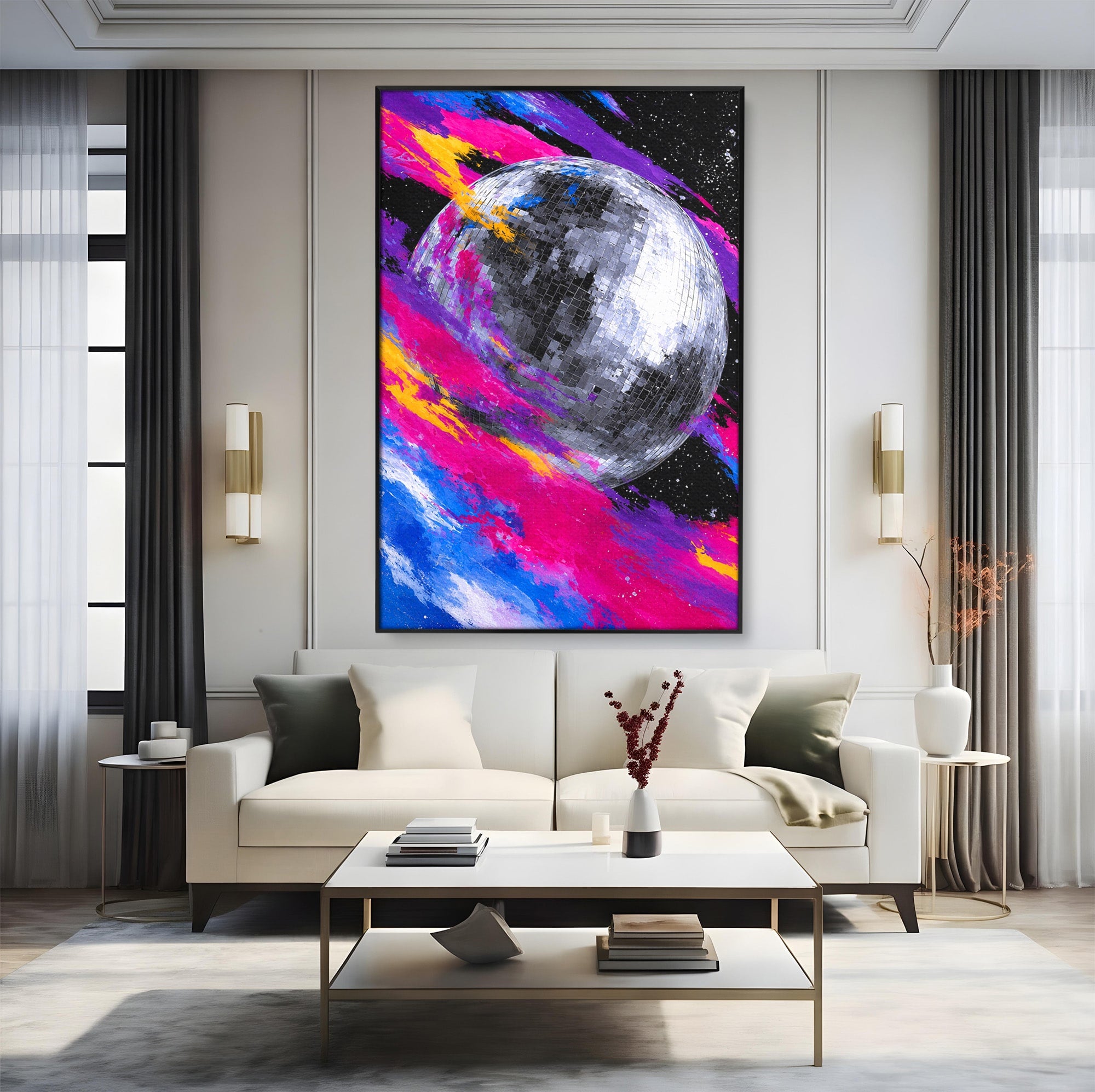 Tablou Canvas Premium LuxCanva® R1044, Planeta Disco, Planeta, Spatiu, Abstract, Living, Dormitor, Culori Vibrante