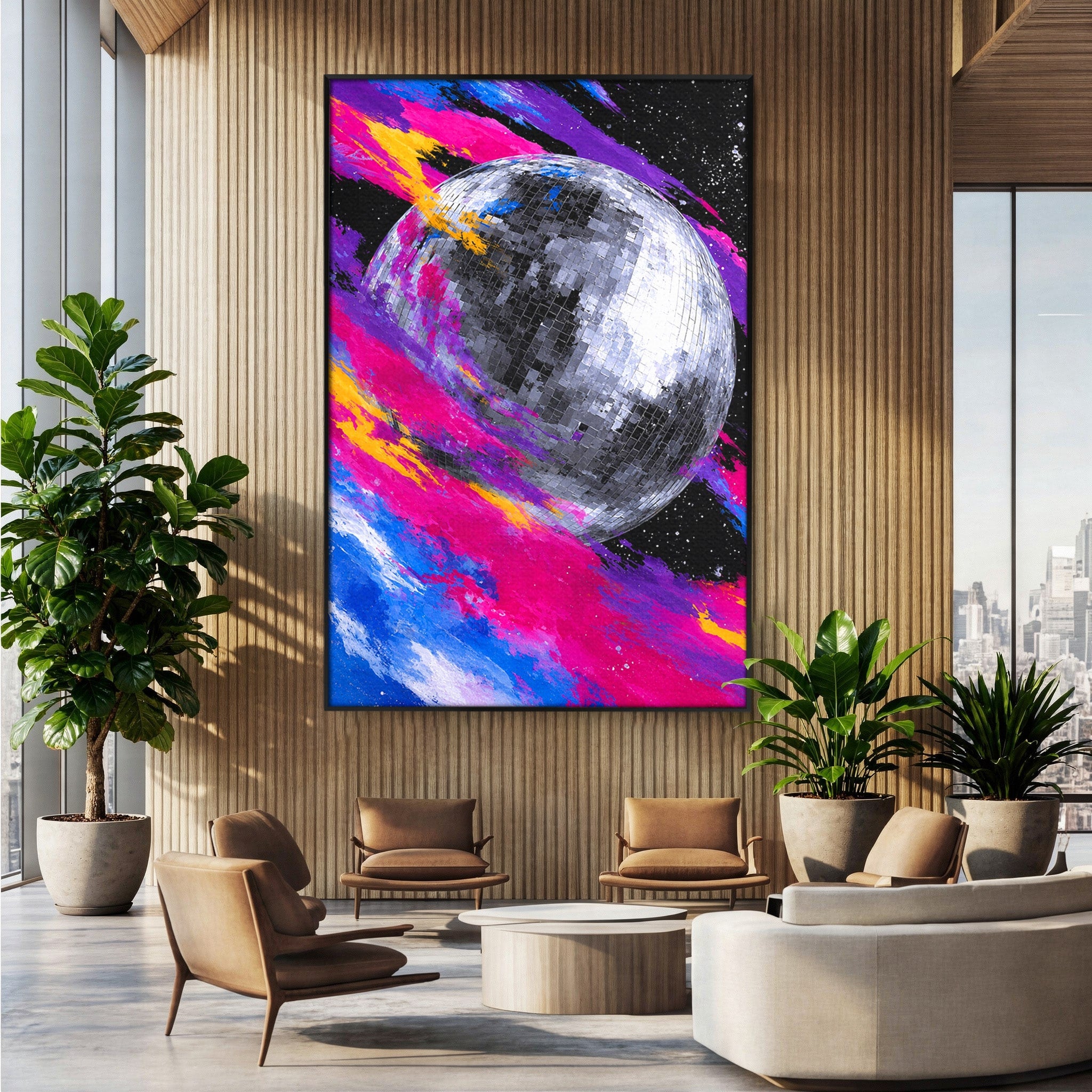 Tablou Canvas Premium LuxCanva® R1044, Planeta Disco, Planeta, Spatiu, Abstract, Living, Dormitor, Culori Vibrante