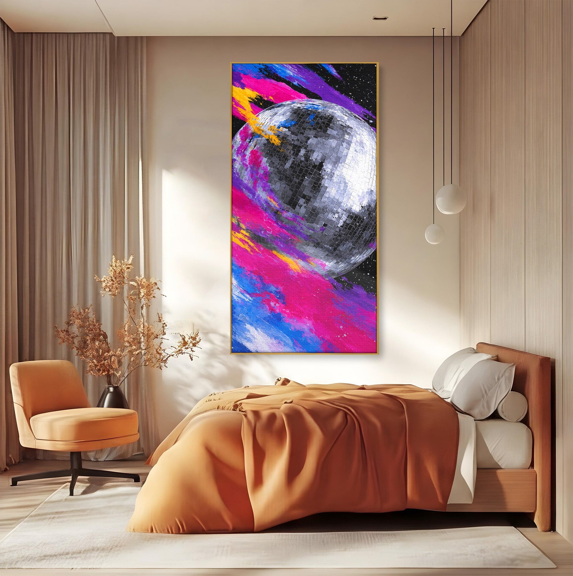 Tablou Canvas Premium LuxCanva® R1044, Planeta Disco, Planeta, Spatiu, Abstract, Living, Dormitor, Culori Vibrante