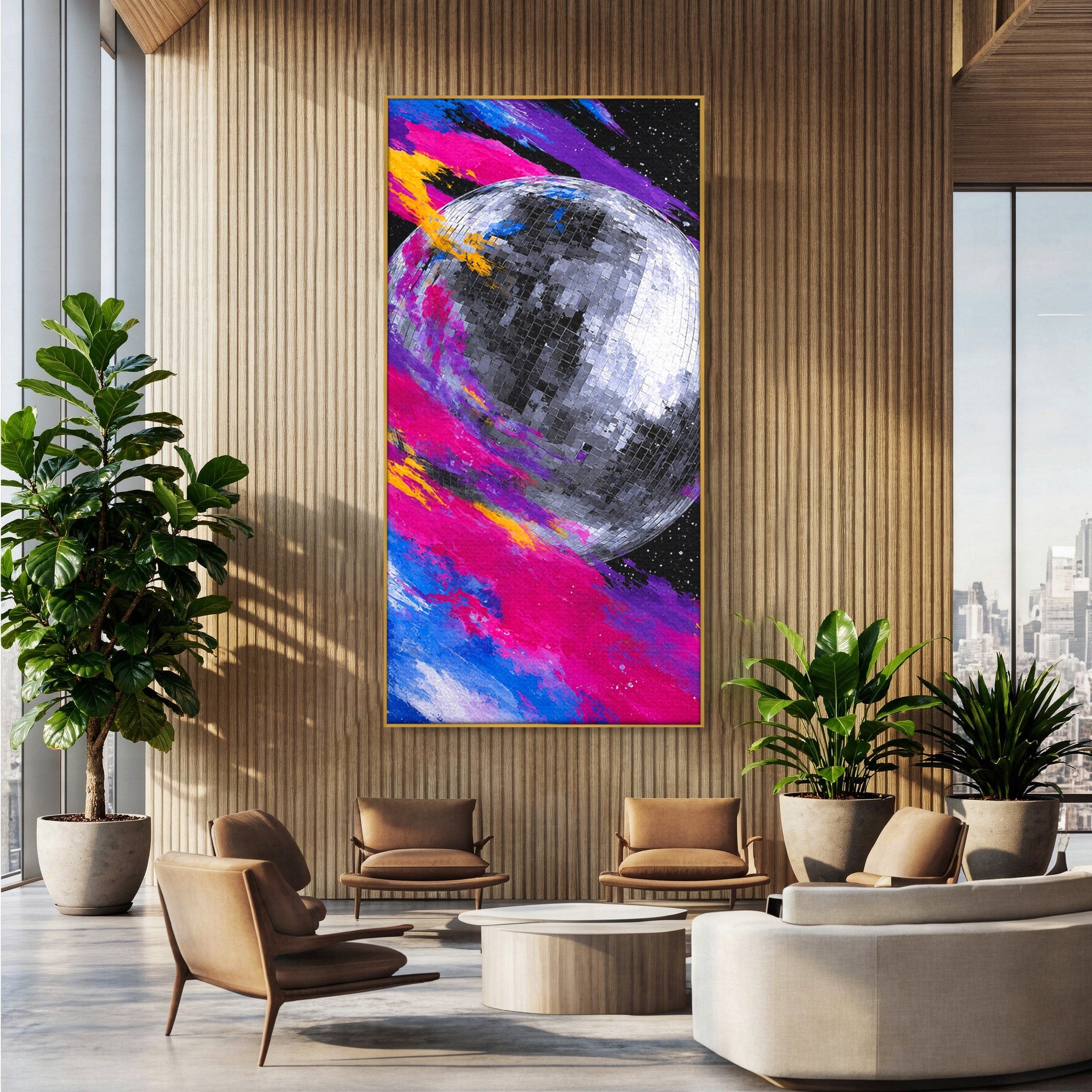 Tablou Canvas Premium LuxCanva® R1044, Planeta Disco, Planeta, Spatiu, Abstract, Living, Dormitor, Culori Vibrante