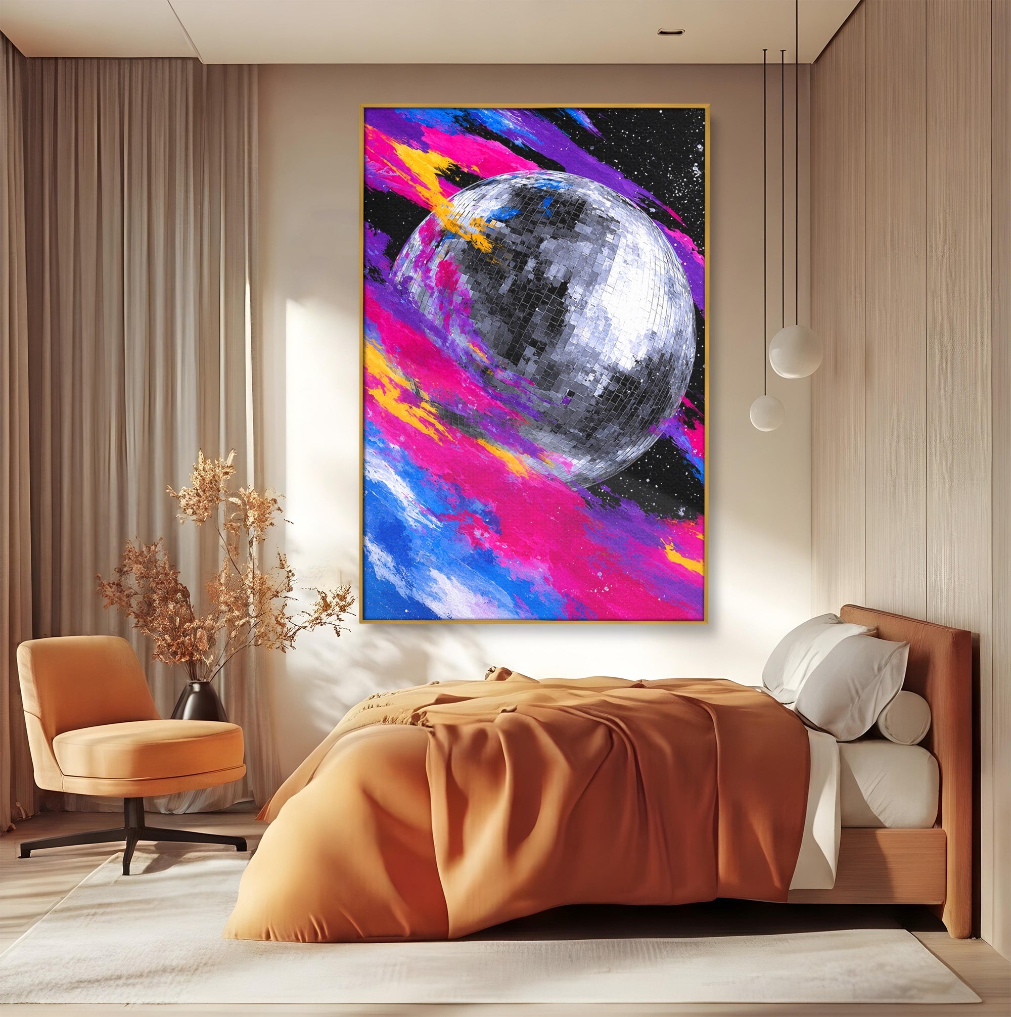Tablou Canvas Premium LuxCanva® R1044, Planeta Disco, Planeta, Spatiu, Abstract, Living, Dormitor, Culori Vibrante