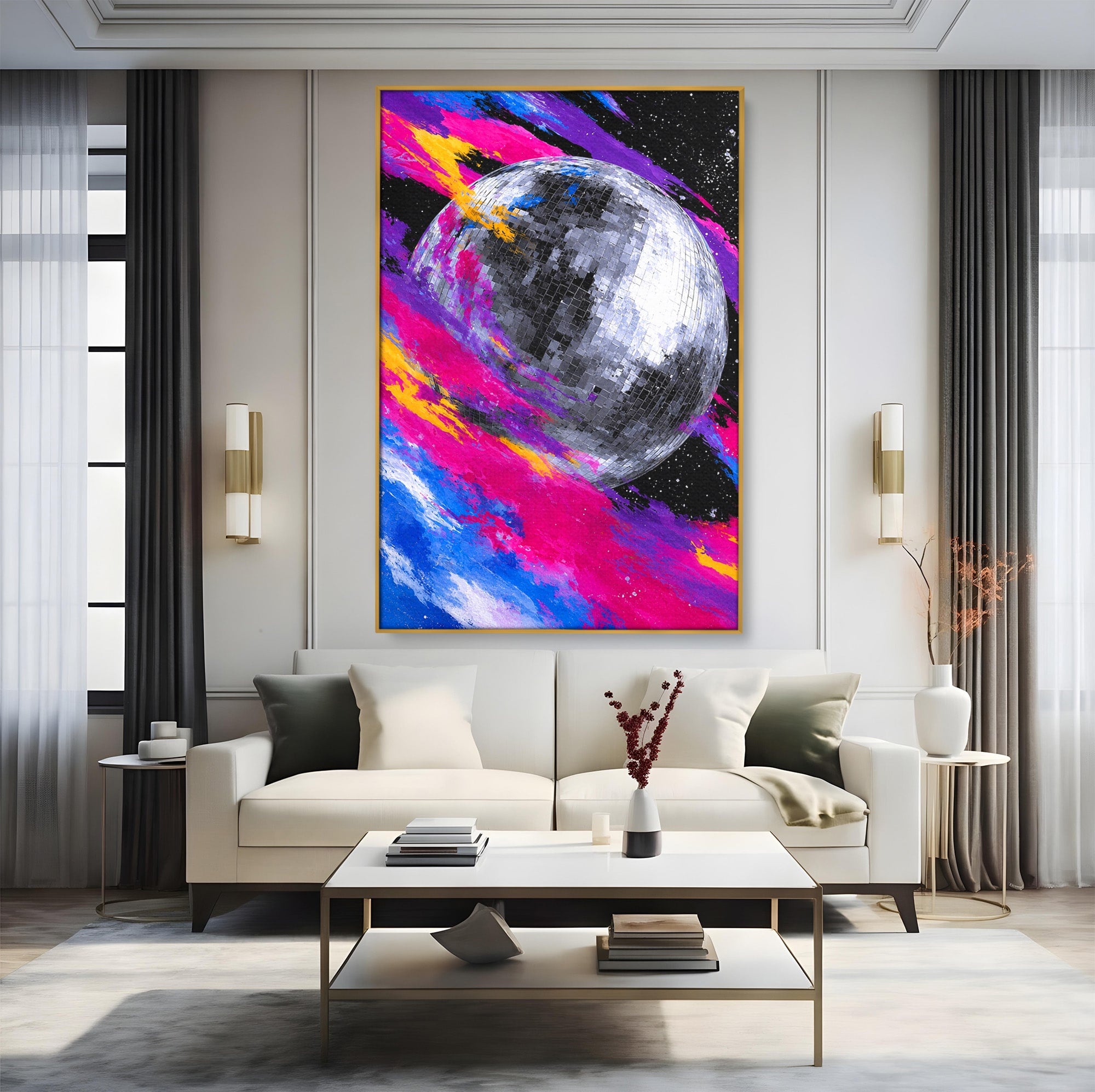 Tablou Canvas Premium LuxCanva® R1044, Planeta Disco, Planeta, Spatiu, Abstract, Living, Dormitor, Culori Vibrante