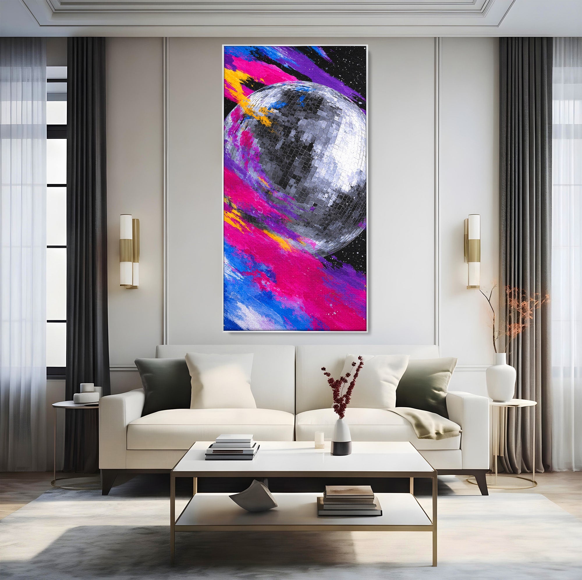 Tablou Canvas Premium LuxCanva® R1044, Planeta Disco, Planeta, Spatiu, Abstract, Living, Dormitor, Culori Vibrante