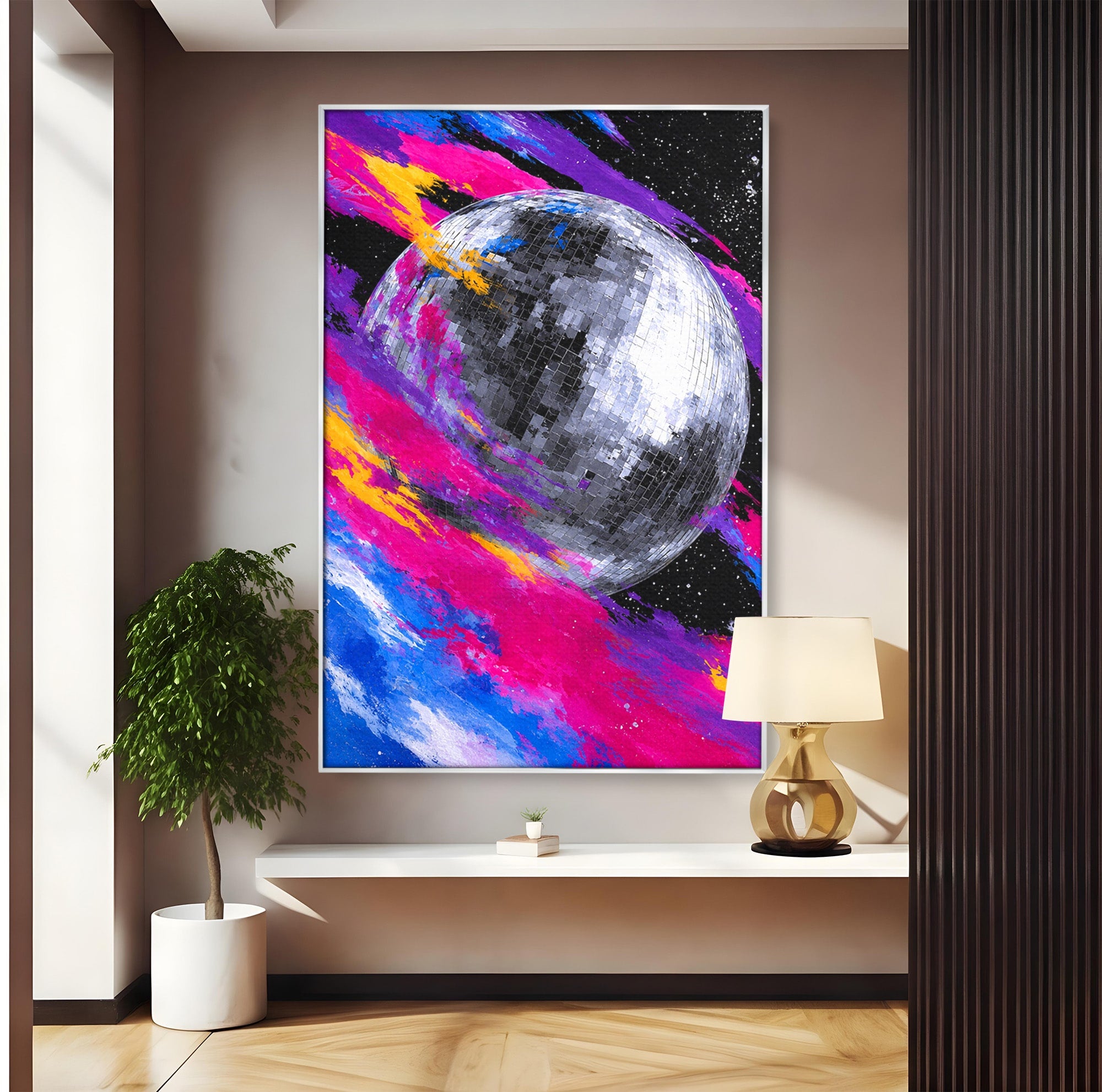 Tablou Canvas Premium LuxCanva® R1044, Planeta Disco, Planeta, Spatiu, Abstract, Living, Dormitor, Culori Vibrante