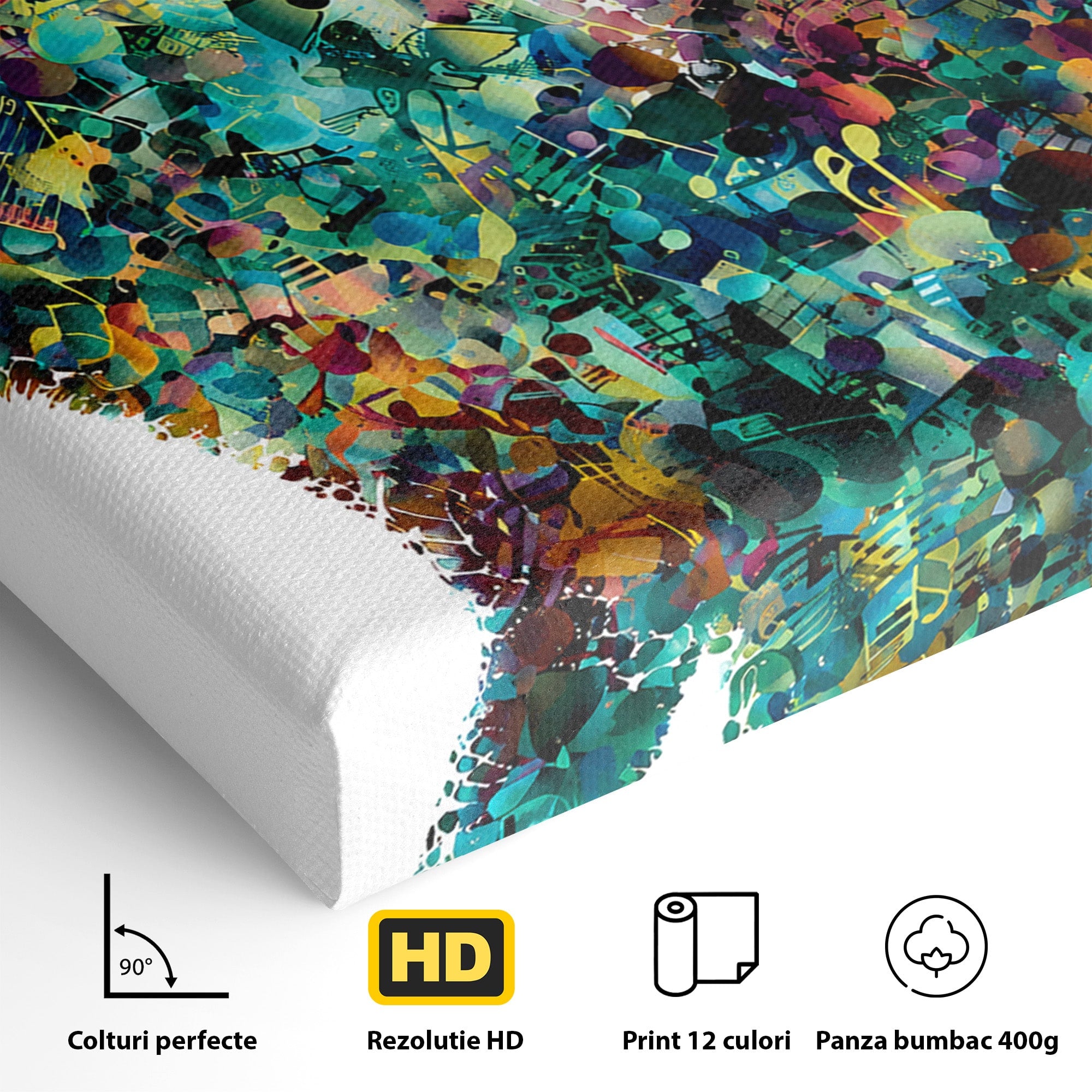 Tablou Canvas Premium LuxCanva® R1045, Pisica Muzicala, Pisica, Muzica, Arta, Living, Creativitate, Culori Vibrante