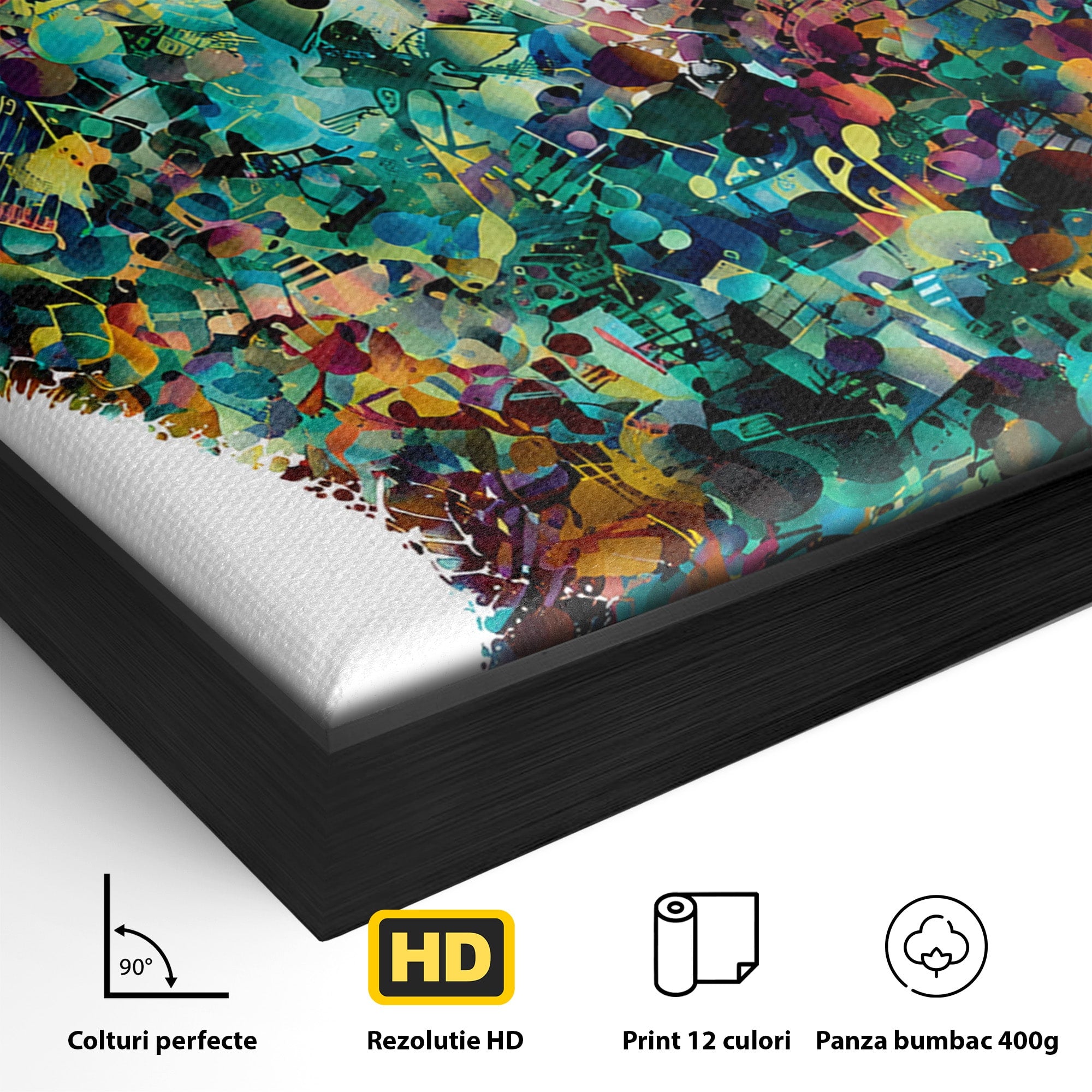 Tablou Canvas Premium LuxCanva® R1045, Pisica Muzicala, Pisica, Muzica, Arta, Living, Creativitate, Culori Vibrante