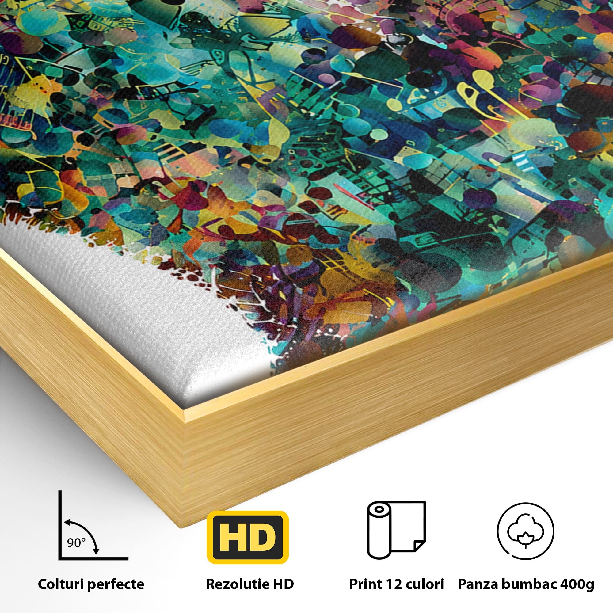 Tablou Canvas Premium LuxCanva® R1045, Pisica Muzicala, Pisica, Muzica, Arta, Living, Creativitate, Culori Vibrante