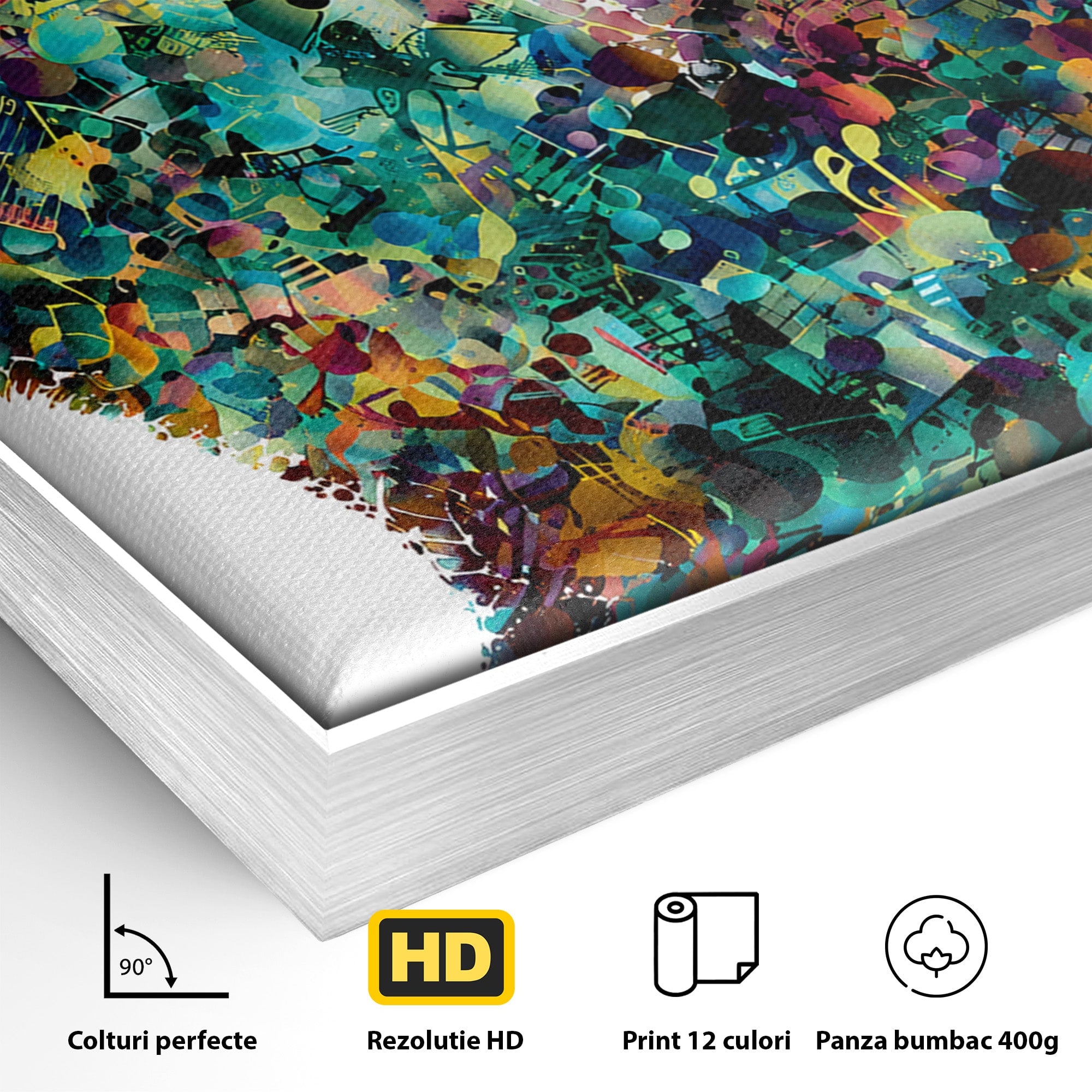 Tablou Canvas Premium LuxCanva® R1045, Pisica Muzicala, Pisica, Muzica, Arta, Living, Creativitate, Culori Vibrante