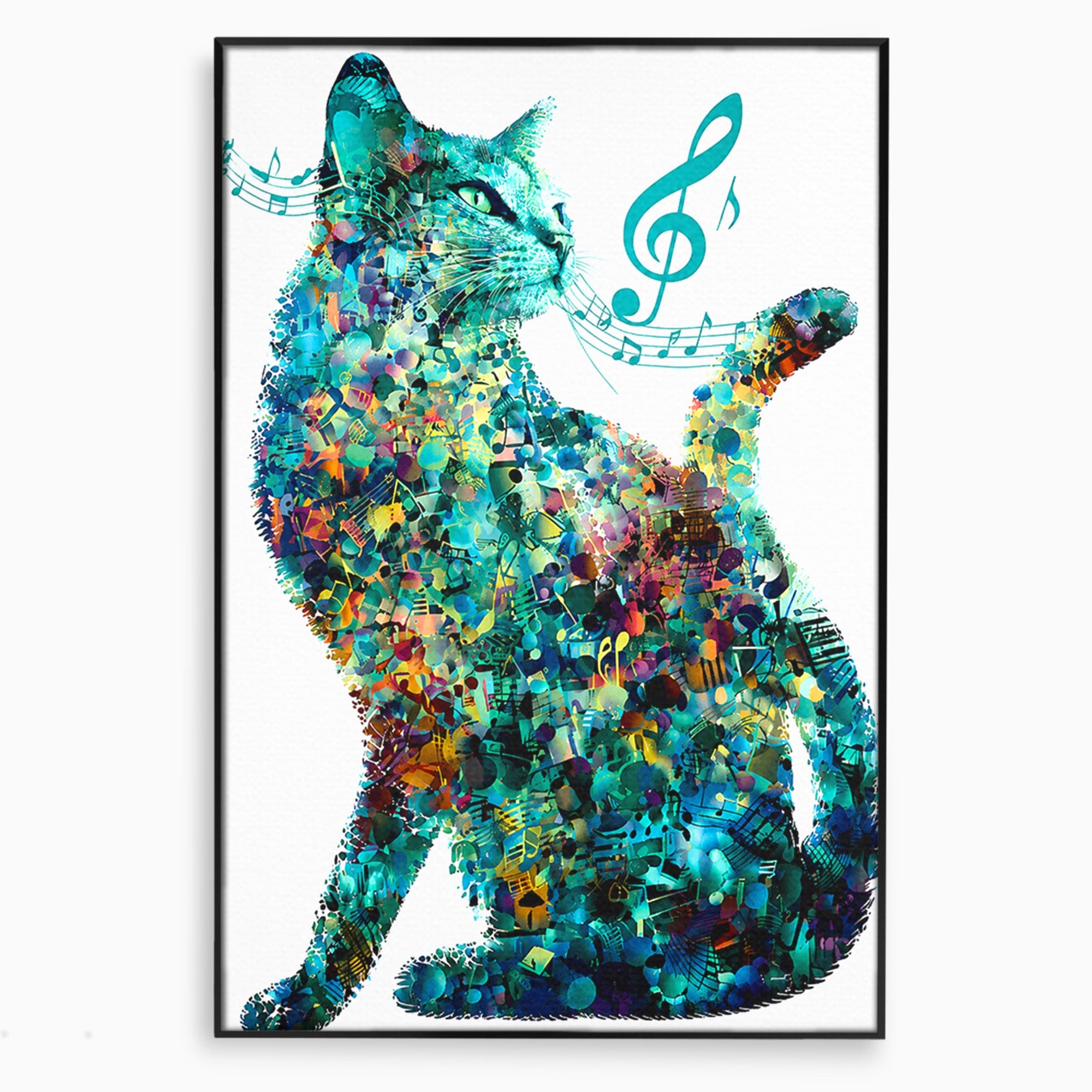 Tablou Canvas Premium LuxCanva® R1045, Pisica Muzicala, Pisica, Muzica, Arta, Living, Creativitate, Culori Vibrante