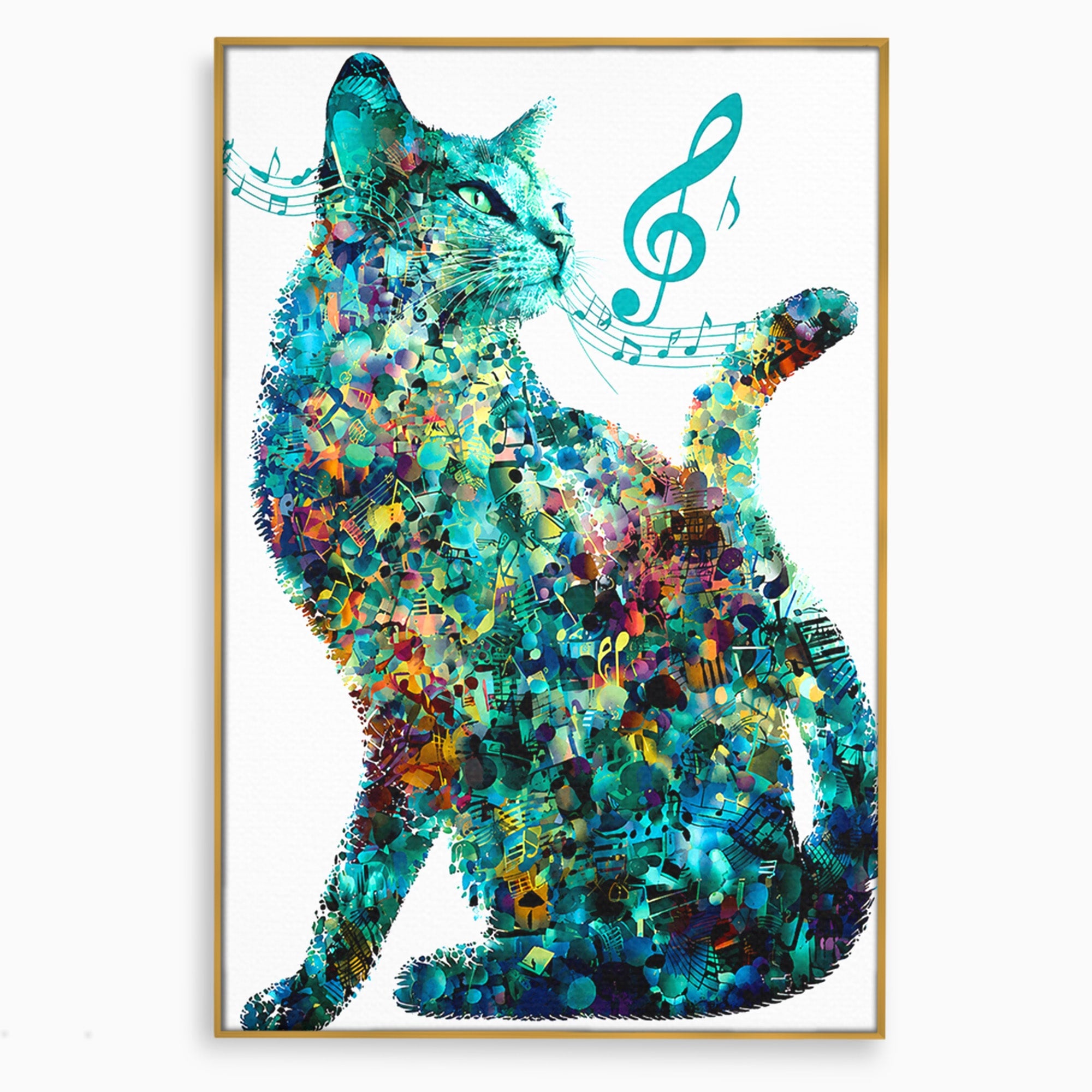 Tablou Canvas Premium LuxCanva® R1045, Pisica Muzicala, Pisica, Muzica, Arta, Living, Creativitate, Culori Vibrante