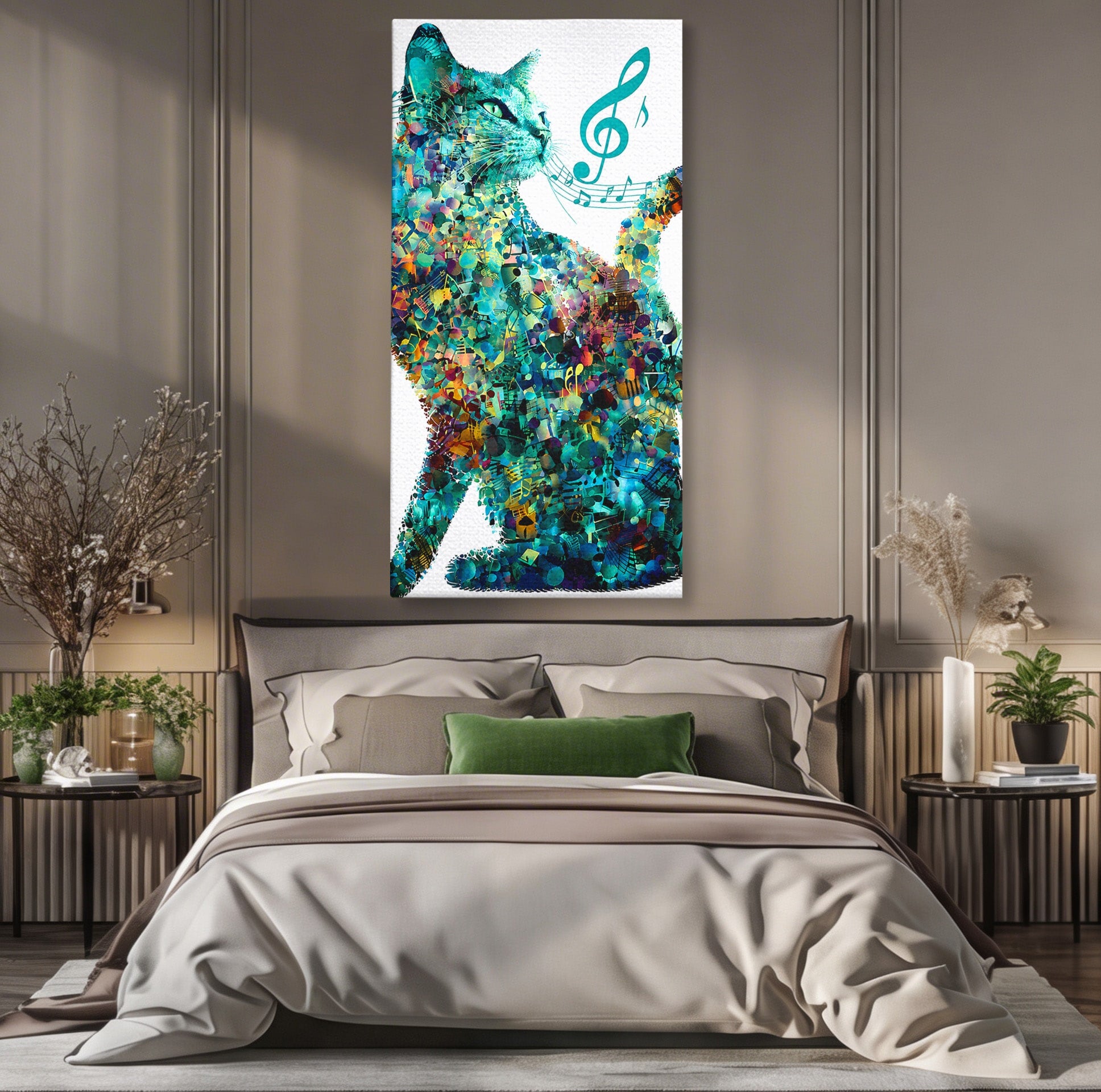 Tablou Canvas Premium LuxCanva® R1045, Pisica Muzicala, Pisica, Muzica, Arta, Living, Creativitate, Culori Vibrante