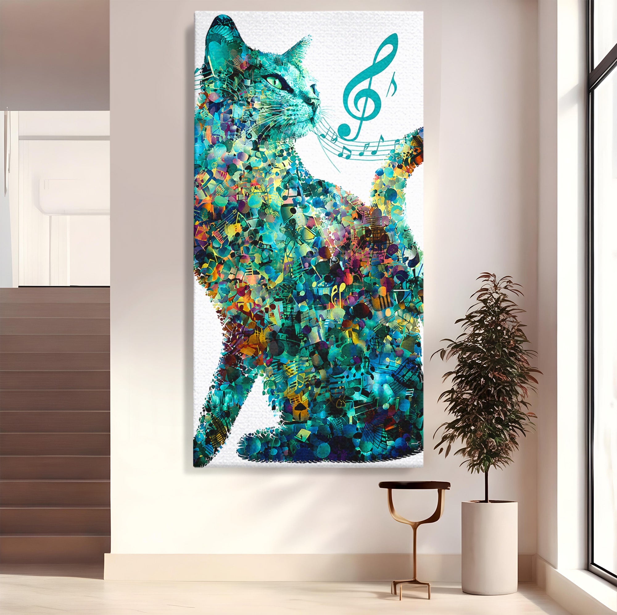 Tablou Canvas Premium LuxCanva® R1045, Pisica Muzicala, Pisica, Muzica, Arta, Living, Creativitate, Culori Vibrante