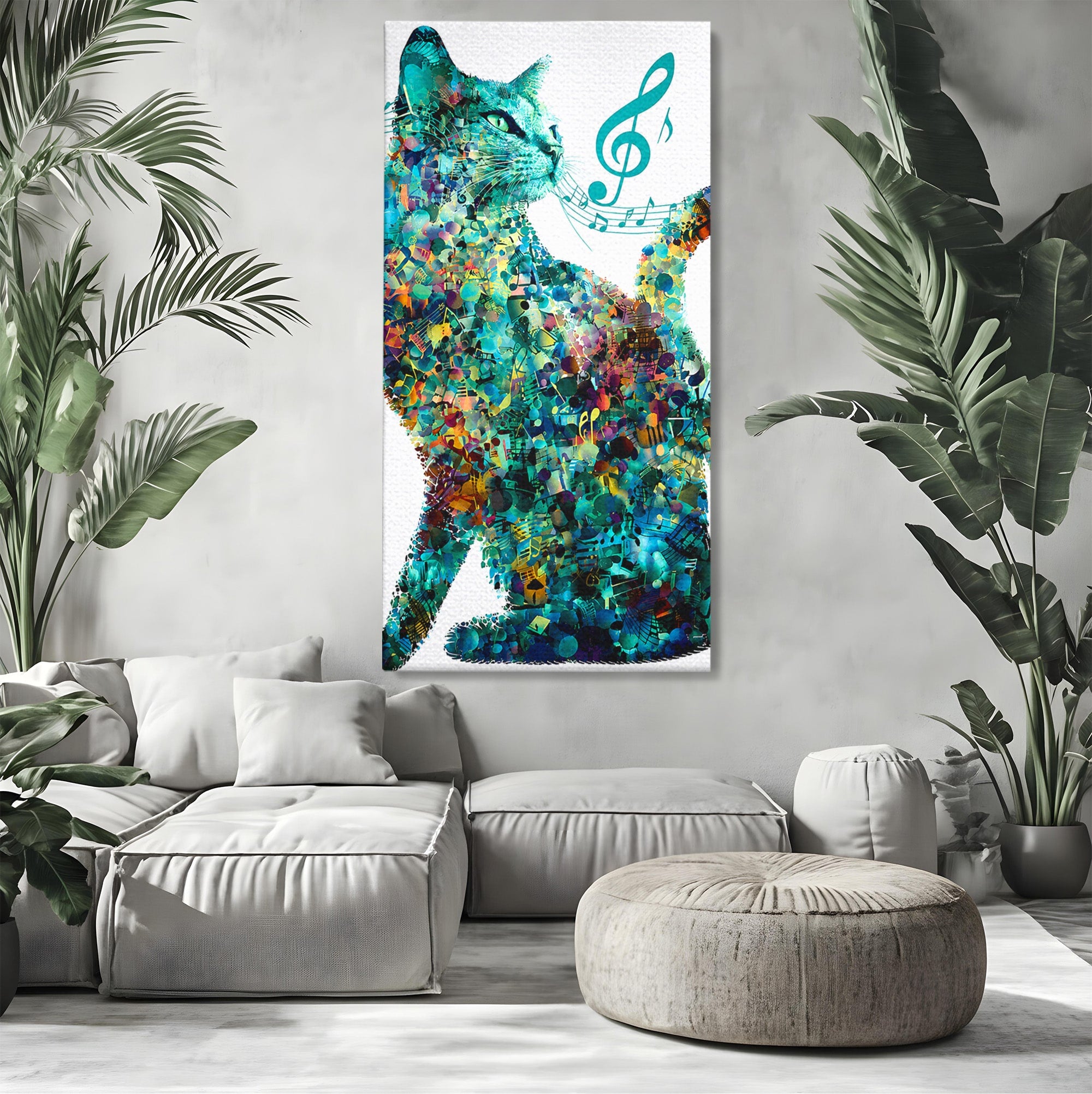 Tablou Canvas Premium LuxCanva® R1045, Pisica Muzicala, Pisica, Muzica, Arta, Living, Creativitate, Culori Vibrante