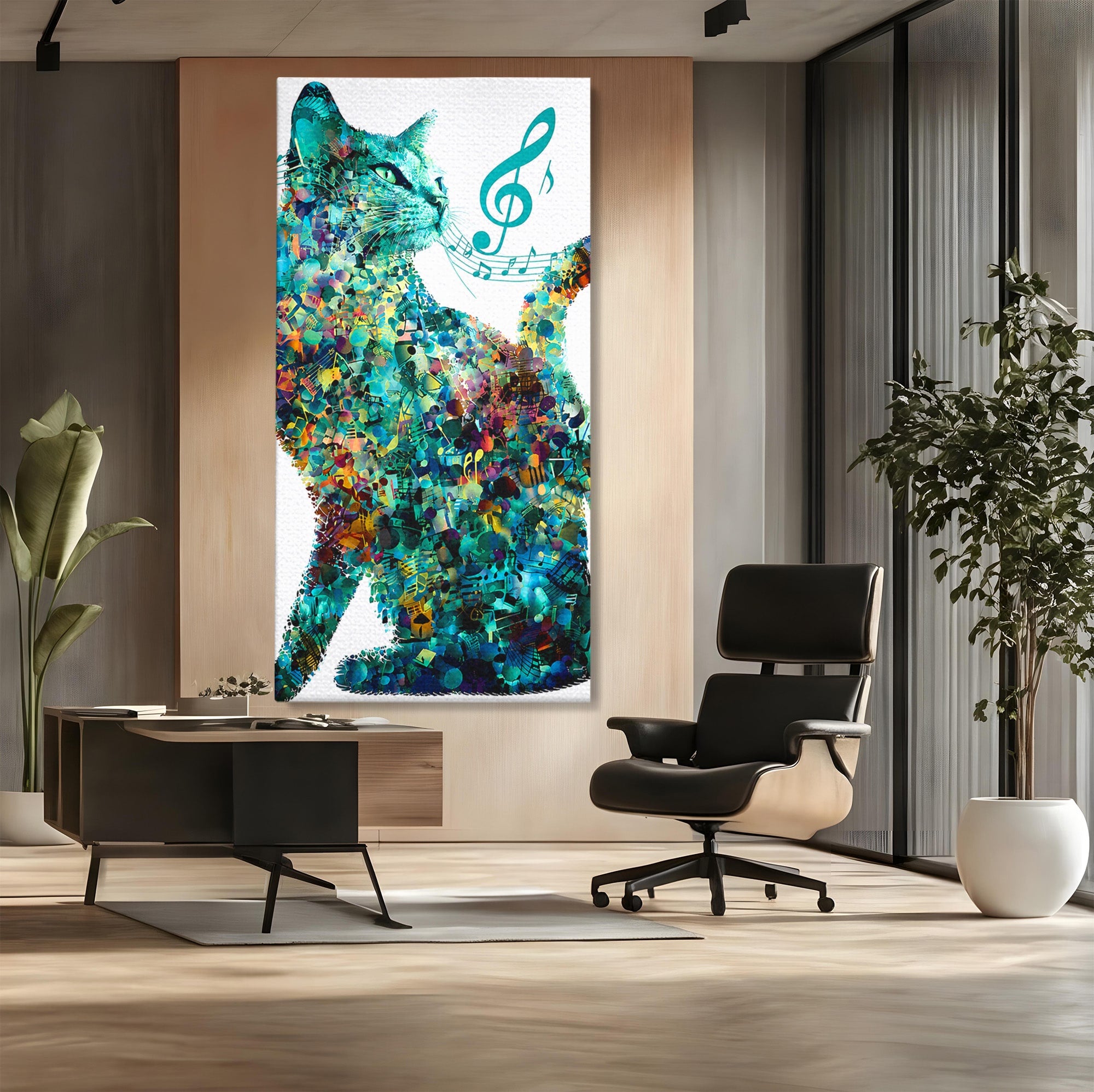 Tablou Canvas Premium LuxCanva® R1045, Pisica Muzicala, Pisica, Muzica, Arta, Living, Creativitate, Culori Vibrante