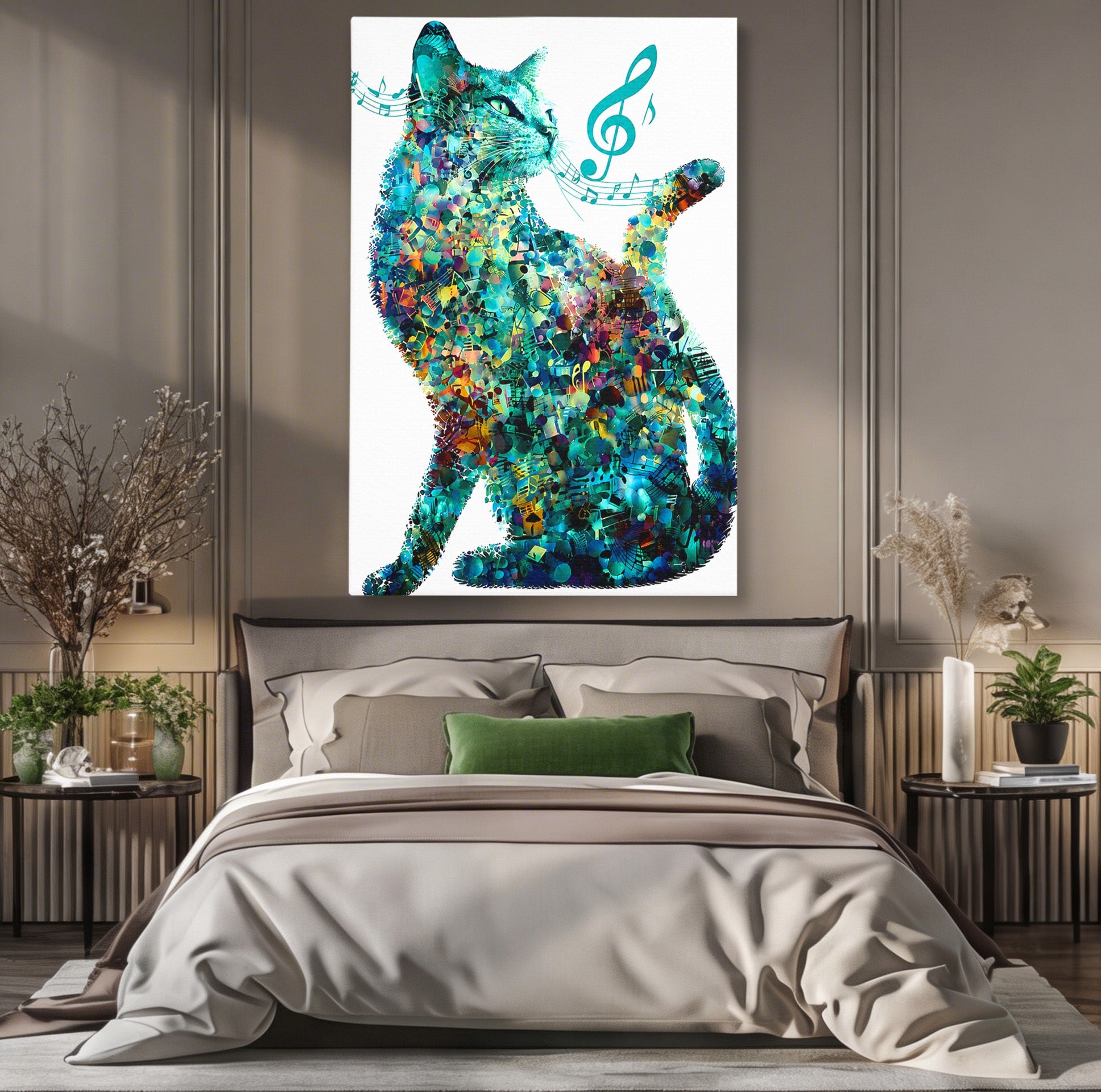 Tablou Canvas Premium LuxCanva® R1045, Pisica Muzicala, Pisica, Muzica, Arta, Living, Creativitate, Culori Vibrante