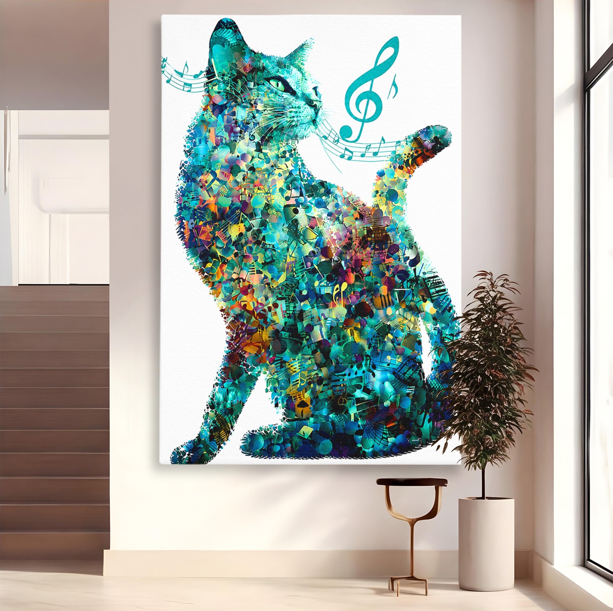 Tablou Canvas Premium LuxCanva® R1045, Pisica Muzicala, Pisica, Muzica, Arta, Living, Creativitate, Culori Vibrante