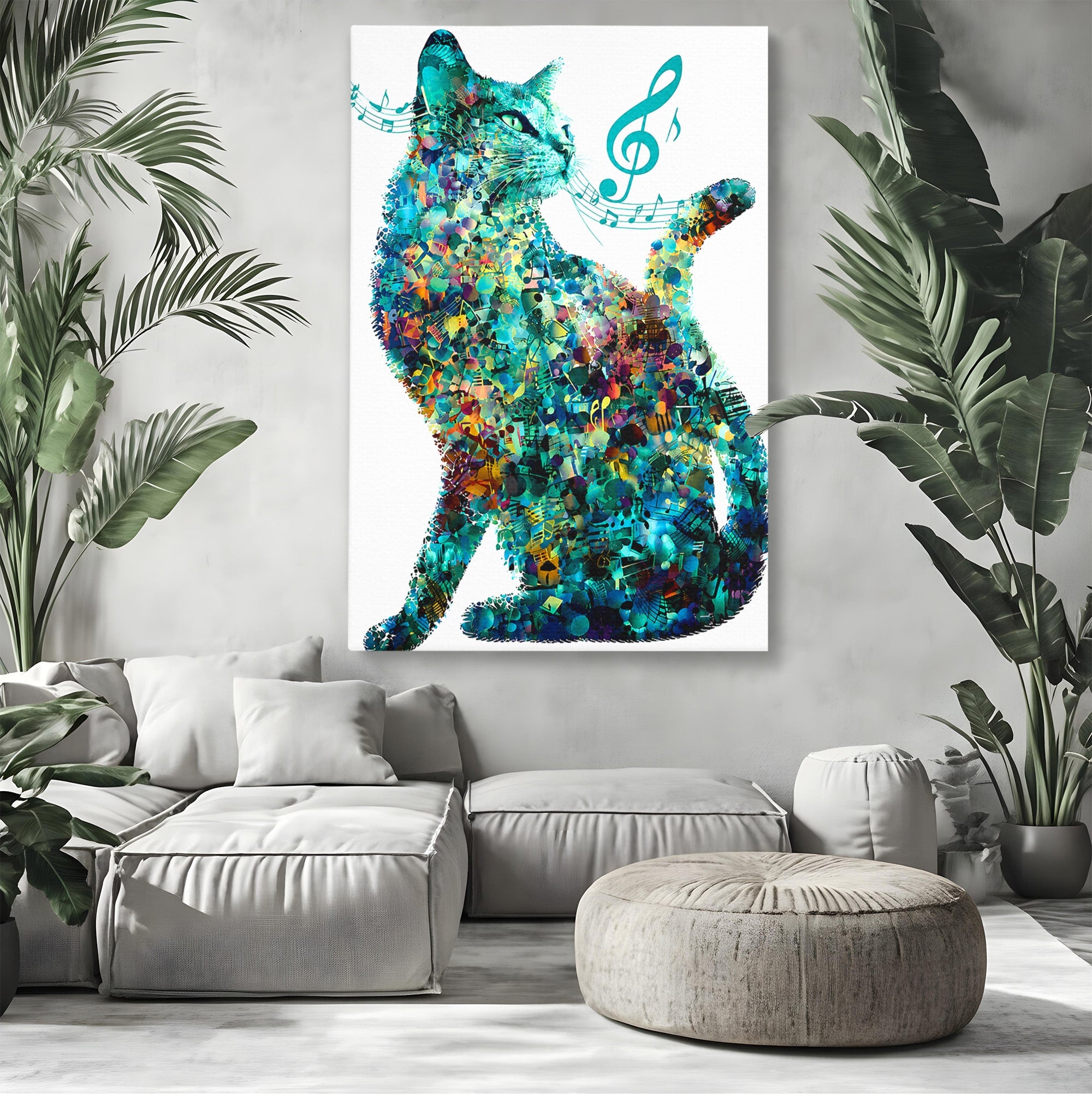 Tablou Canvas Premium LuxCanva® R1045, Pisica Muzicala, Pisica, Muzica, Arta, Living, Creativitate, Culori Vibrante