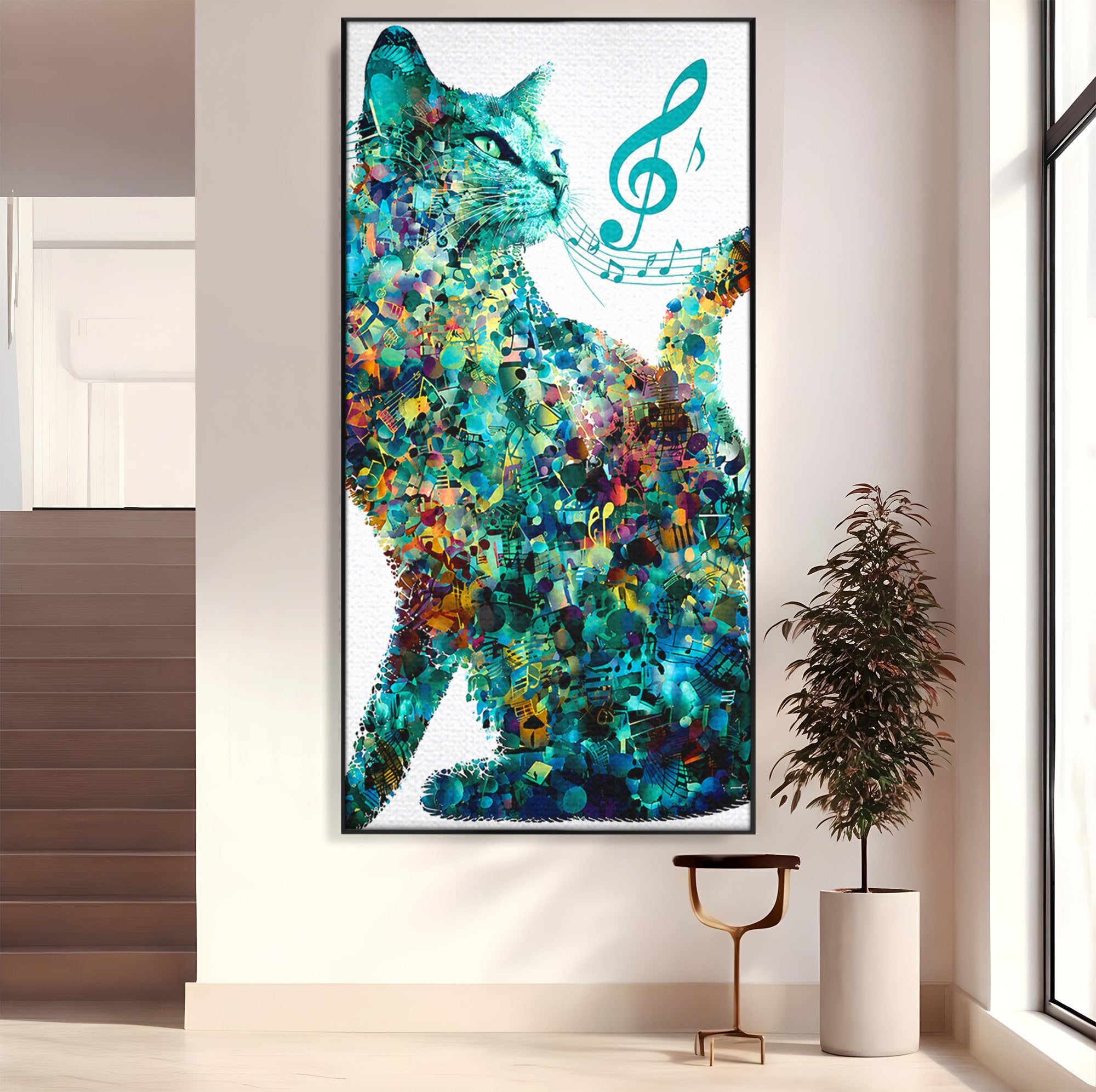 Tablou Canvas Premium LuxCanva® R1045, Pisica Muzicala, Pisica, Muzica, Arta, Living, Creativitate, Culori Vibrante
