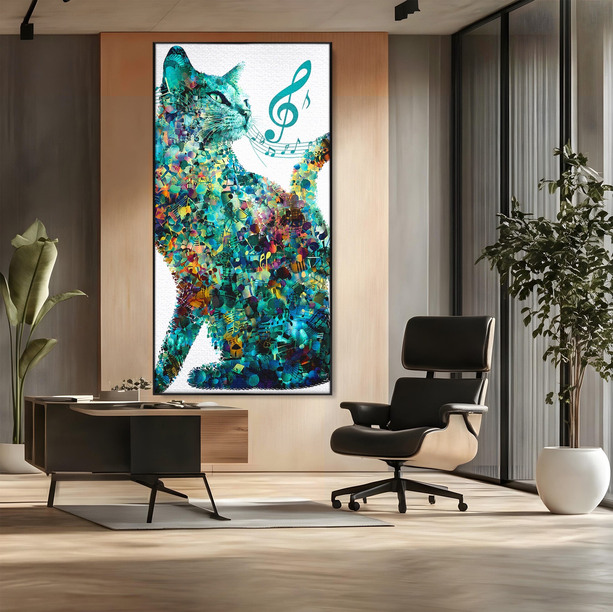 Tablou Canvas Premium LuxCanva® R1045, Pisica Muzicala, Pisica, Muzica, Arta, Living, Creativitate, Culori Vibrante