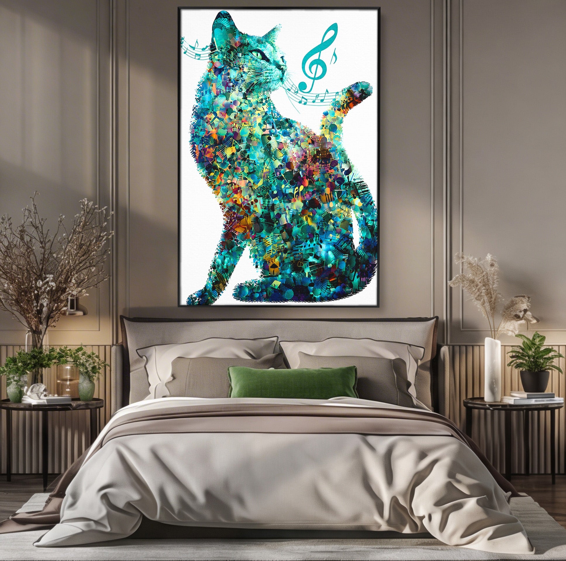 Tablou Canvas Premium LuxCanva® R1045, Pisica Muzicala, Pisica, Muzica, Arta, Living, Creativitate, Culori Vibrante