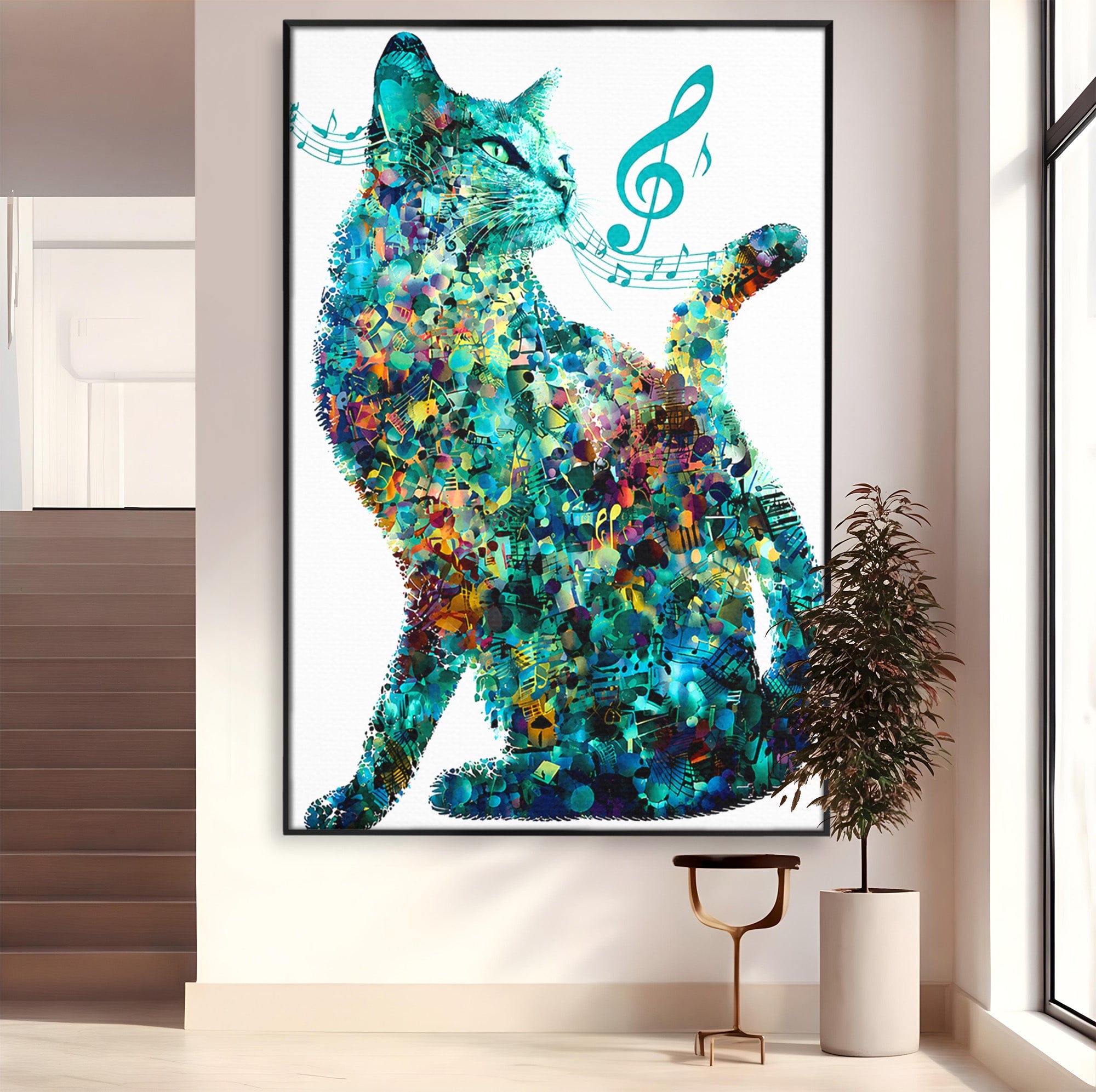 Tablou Canvas Premium LuxCanva® R1045, Pisica Muzicala, Pisica, Muzica, Arta, Living, Creativitate, Culori Vibrante