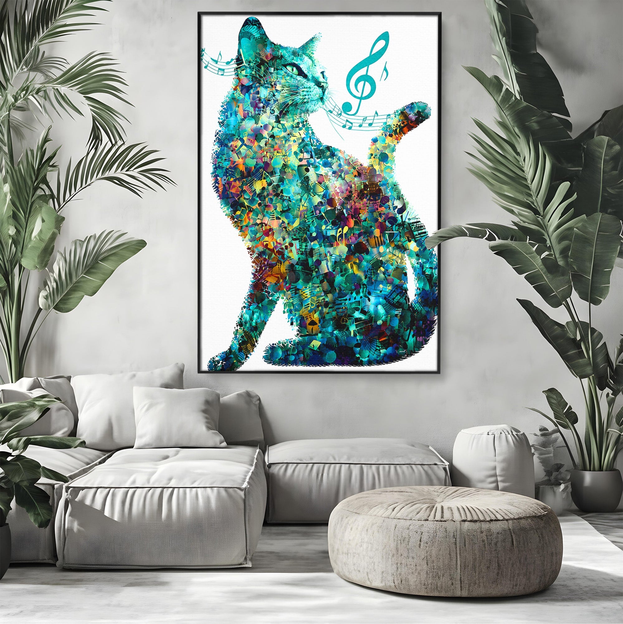 Tablou Canvas Premium LuxCanva® R1045, Pisica Muzicala, Pisica, Muzica, Arta, Living, Creativitate, Culori Vibrante