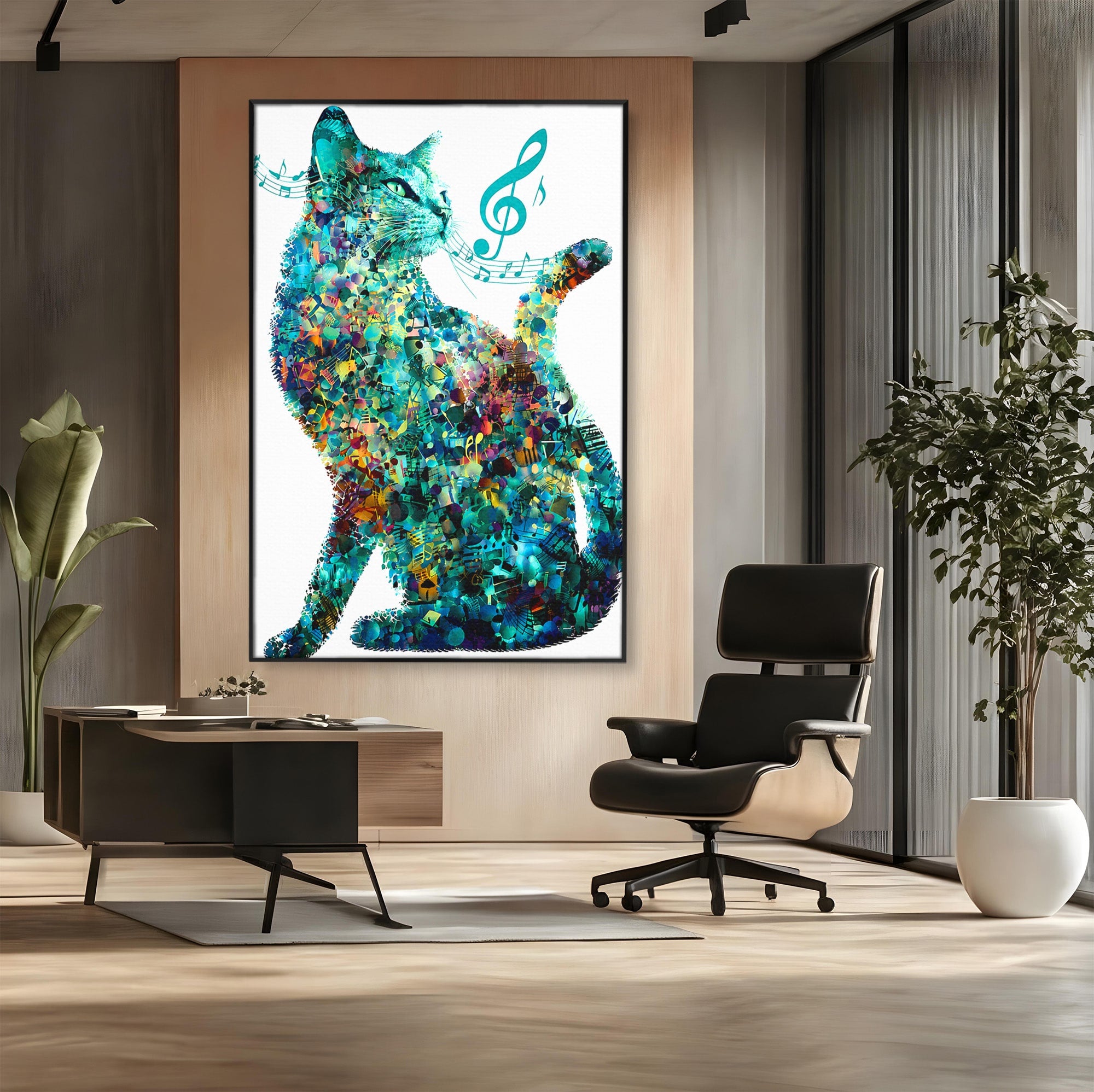 Tablou Canvas Premium LuxCanva® R1045, Pisica Muzicala, Pisica, Muzica, Arta, Living, Creativitate, Culori Vibrante