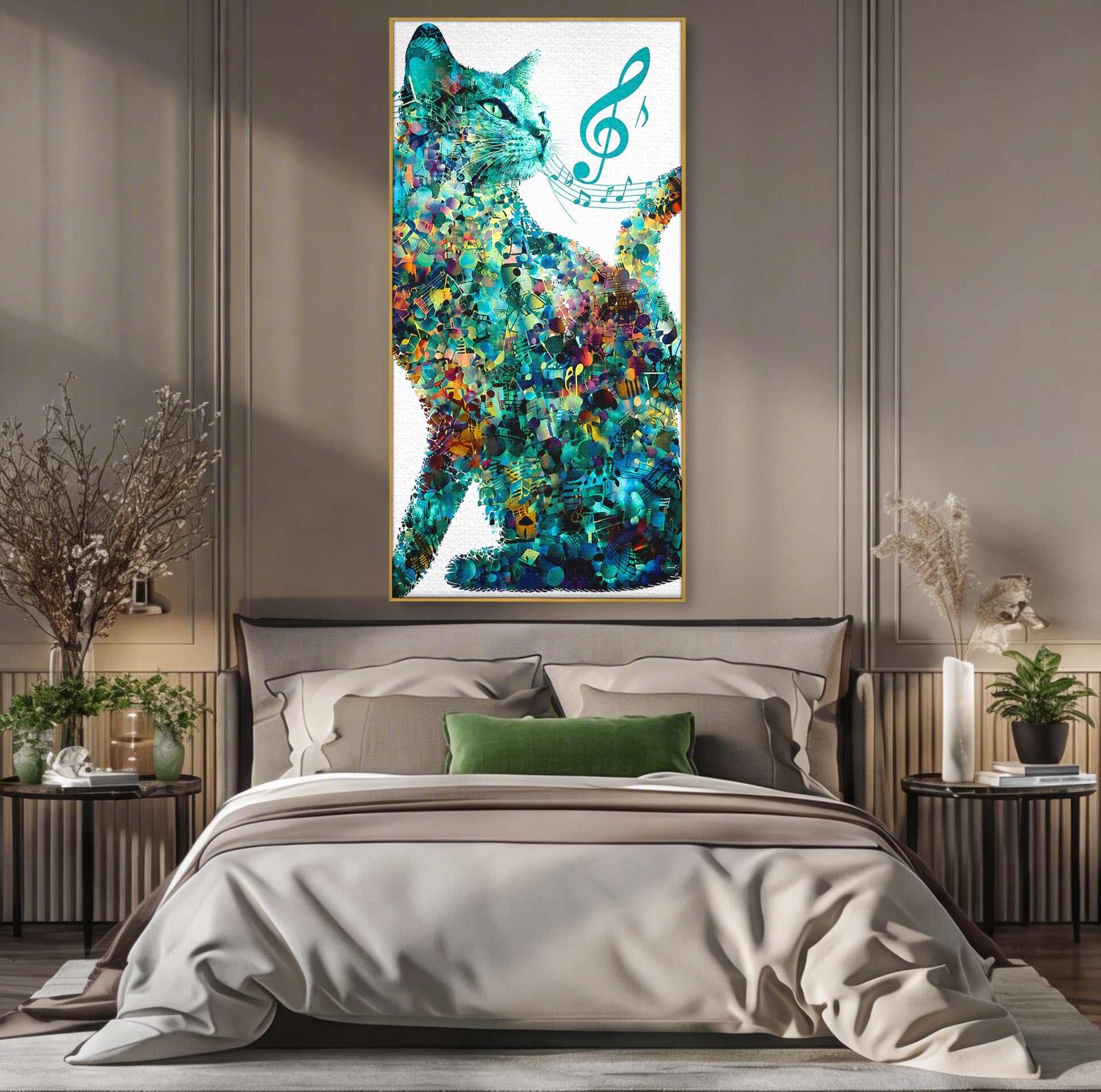 Tablou Canvas Premium LuxCanva® R1045, Pisica Muzicala, Pisica, Muzica, Arta, Living, Creativitate, Culori Vibrante