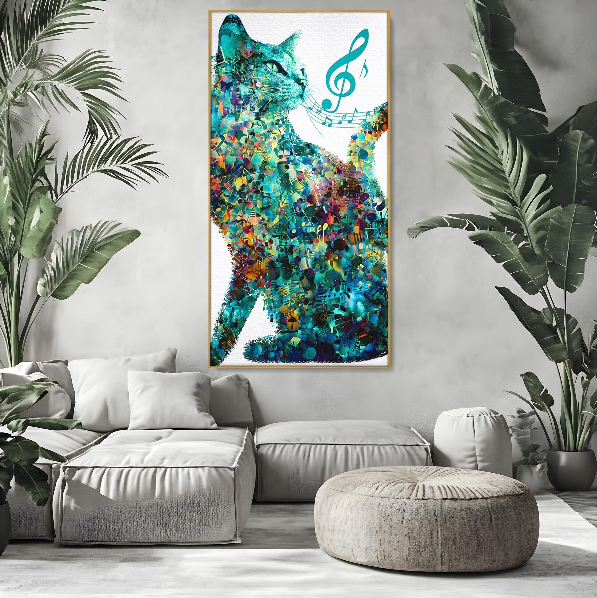 Tablou Canvas Premium LuxCanva® R1045, Pisica Muzicala, Pisica, Muzica, Arta, Living, Creativitate, Culori Vibrante
