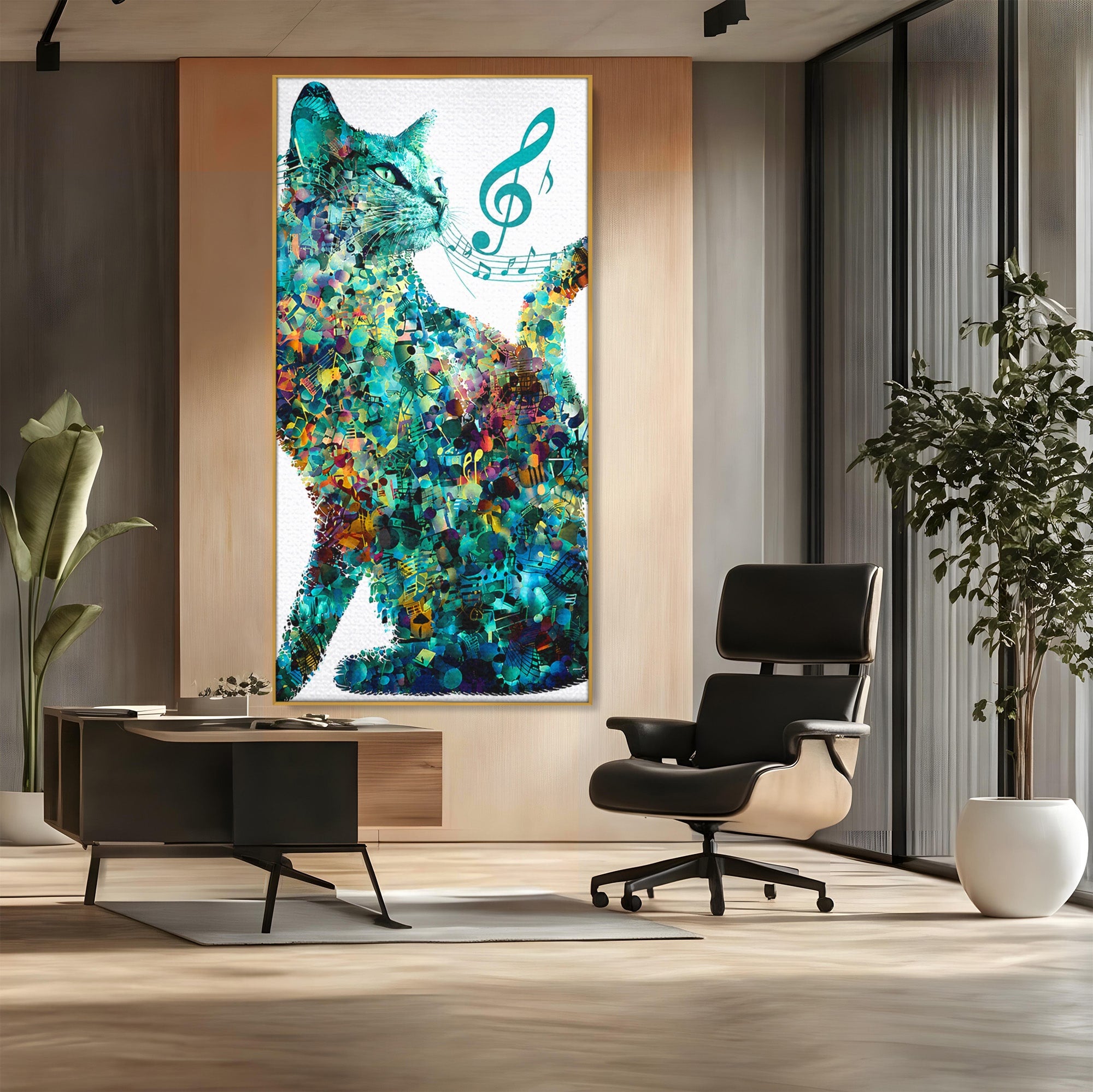 Tablou Canvas Premium LuxCanva® R1045, Pisica Muzicala, Pisica, Muzica, Arta, Living, Creativitate, Culori Vibrante