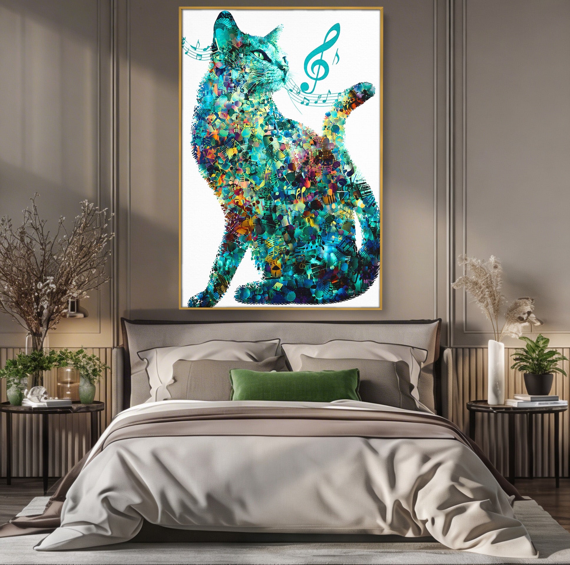 Tablou Canvas Premium LuxCanva® R1045, Pisica Muzicala, Pisica, Muzica, Arta, Living, Creativitate, Culori Vibrante