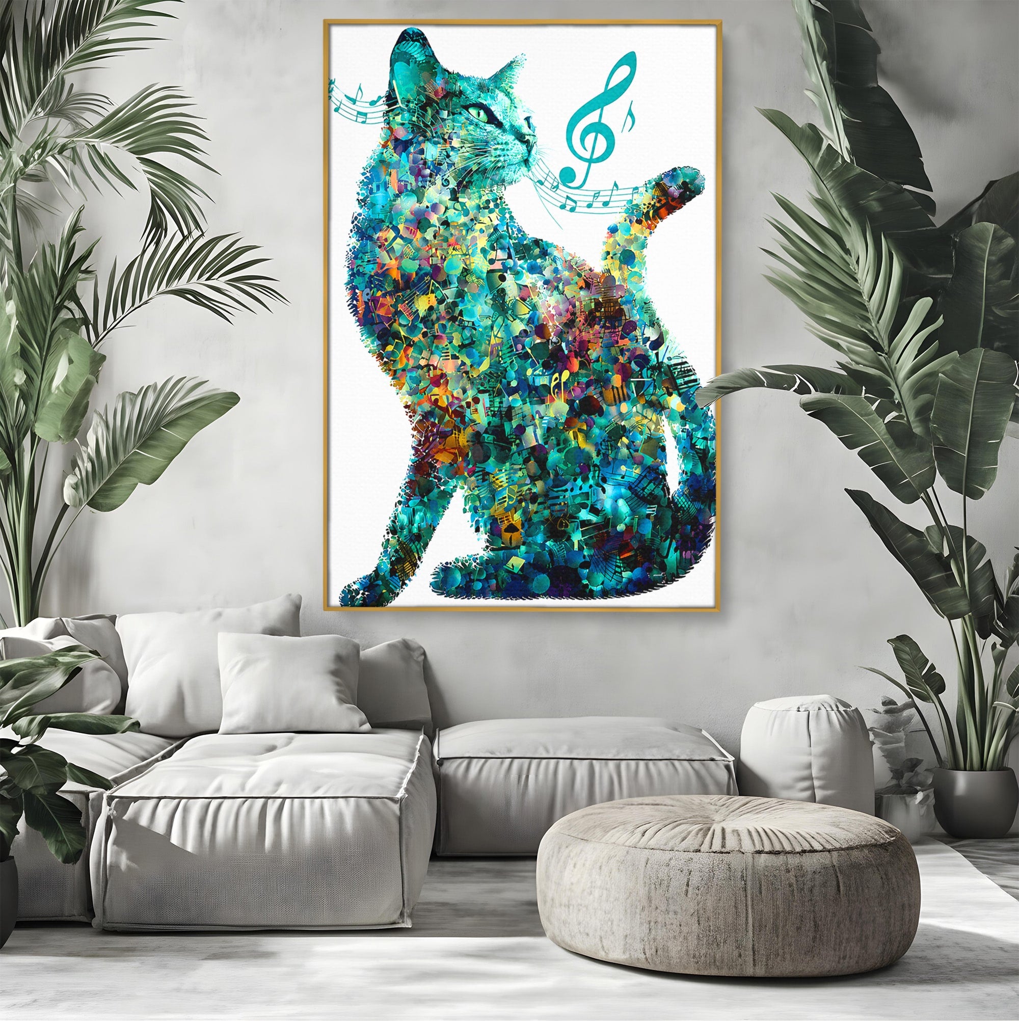 Tablou Canvas Premium LuxCanva® R1045, Pisica Muzicala, Pisica, Muzica, Arta, Living, Creativitate, Culori Vibrante