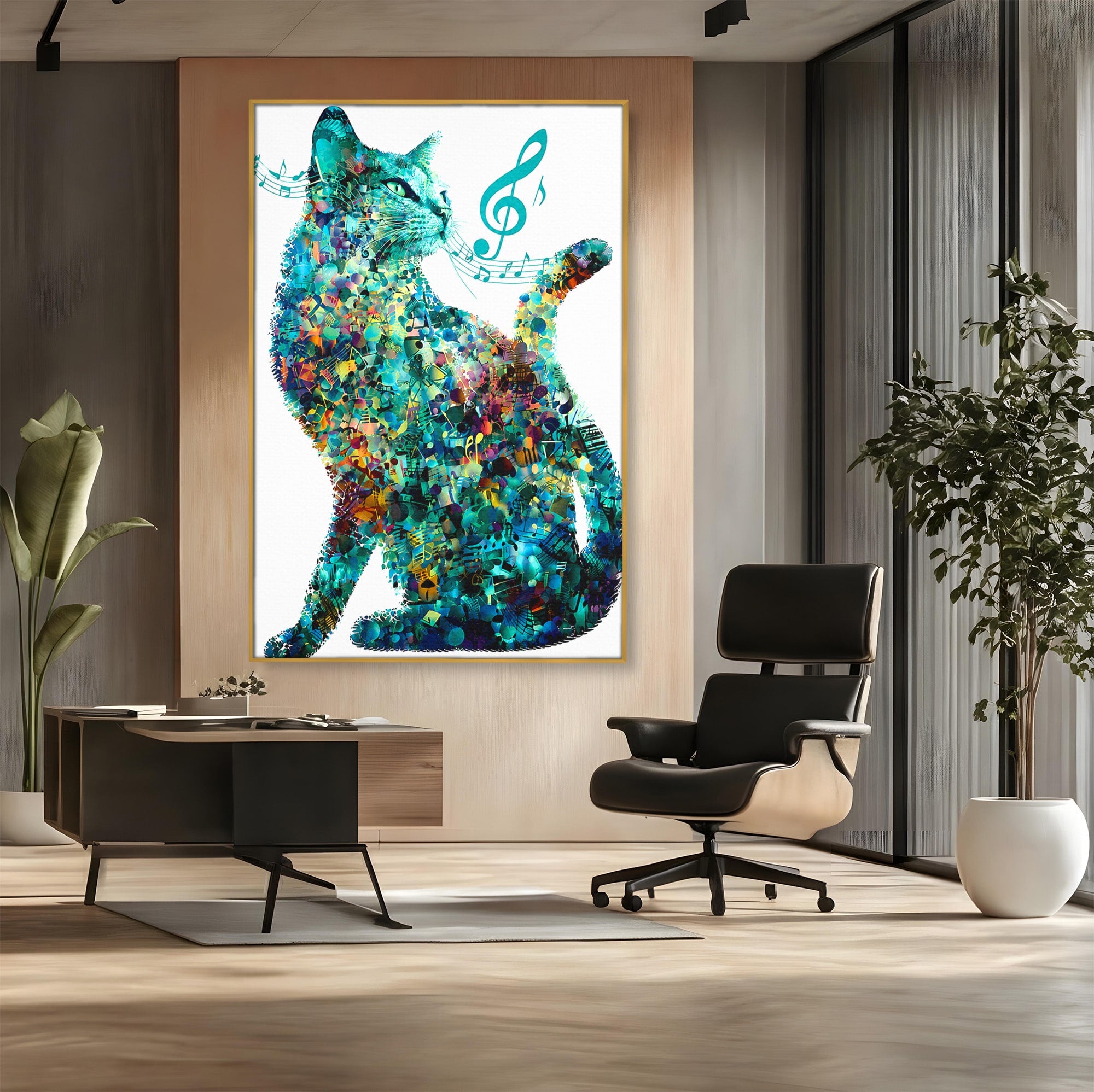 Tablou Canvas Premium LuxCanva® R1045, Pisica Muzicala, Pisica, Muzica, Arta, Living, Creativitate, Culori Vibrante