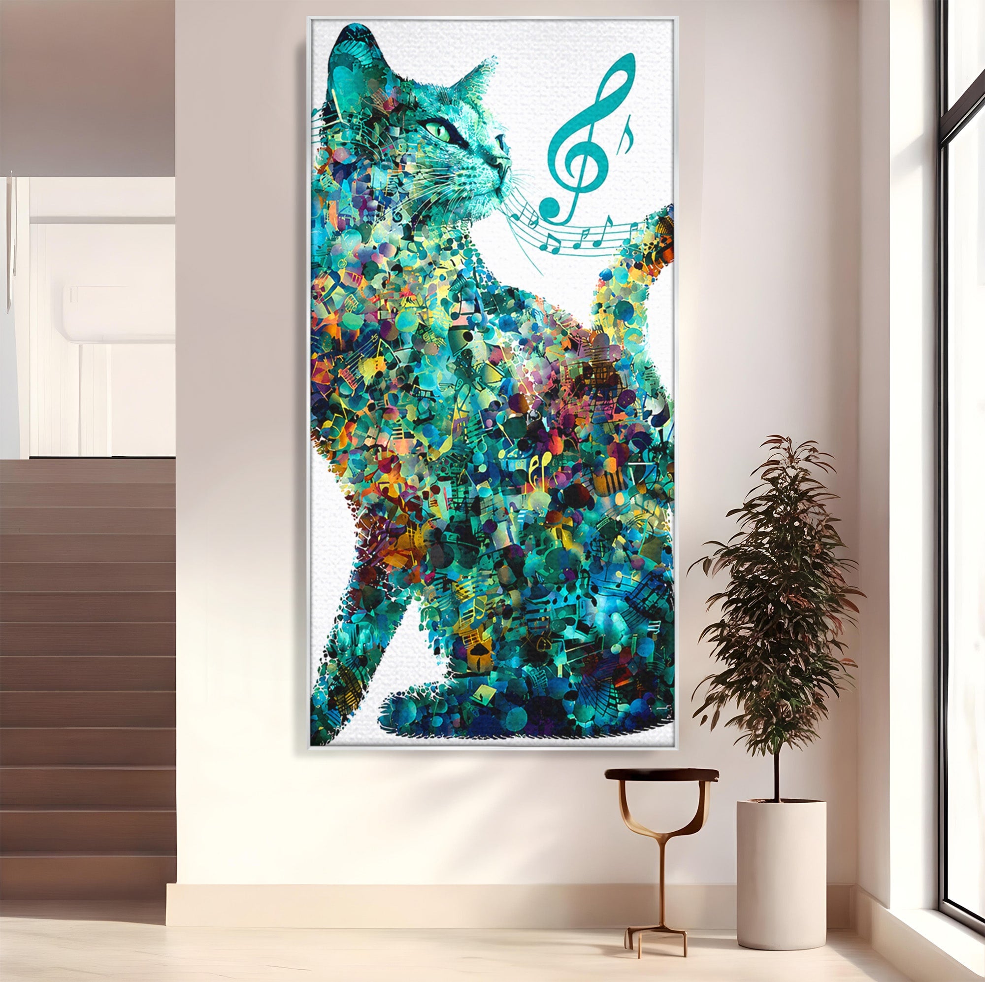 Tablou Canvas Premium LuxCanva® R1045, Pisica Muzicala, Pisica, Muzica, Arta, Living, Creativitate, Culori Vibrante