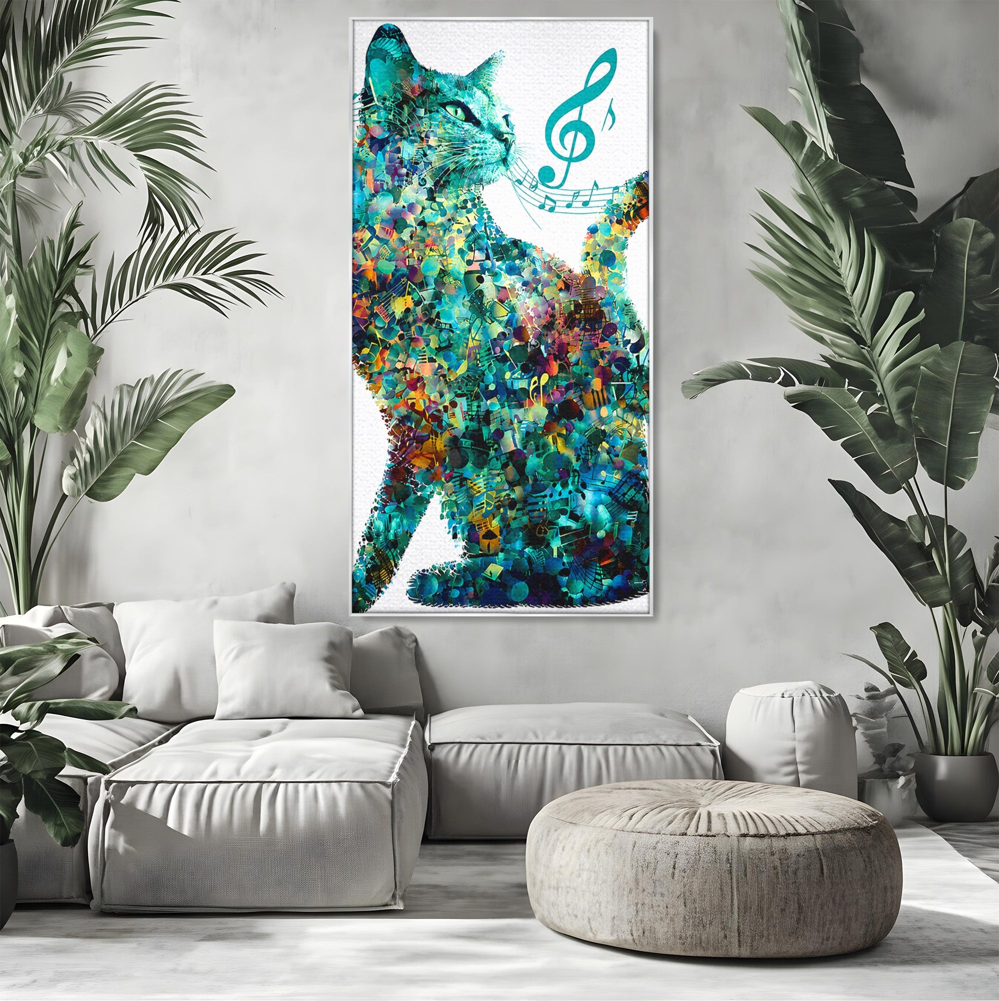 Tablou Canvas Premium LuxCanva® R1045, Pisica Muzicala, Pisica, Muzica, Arta, Living, Creativitate, Culori Vibrante