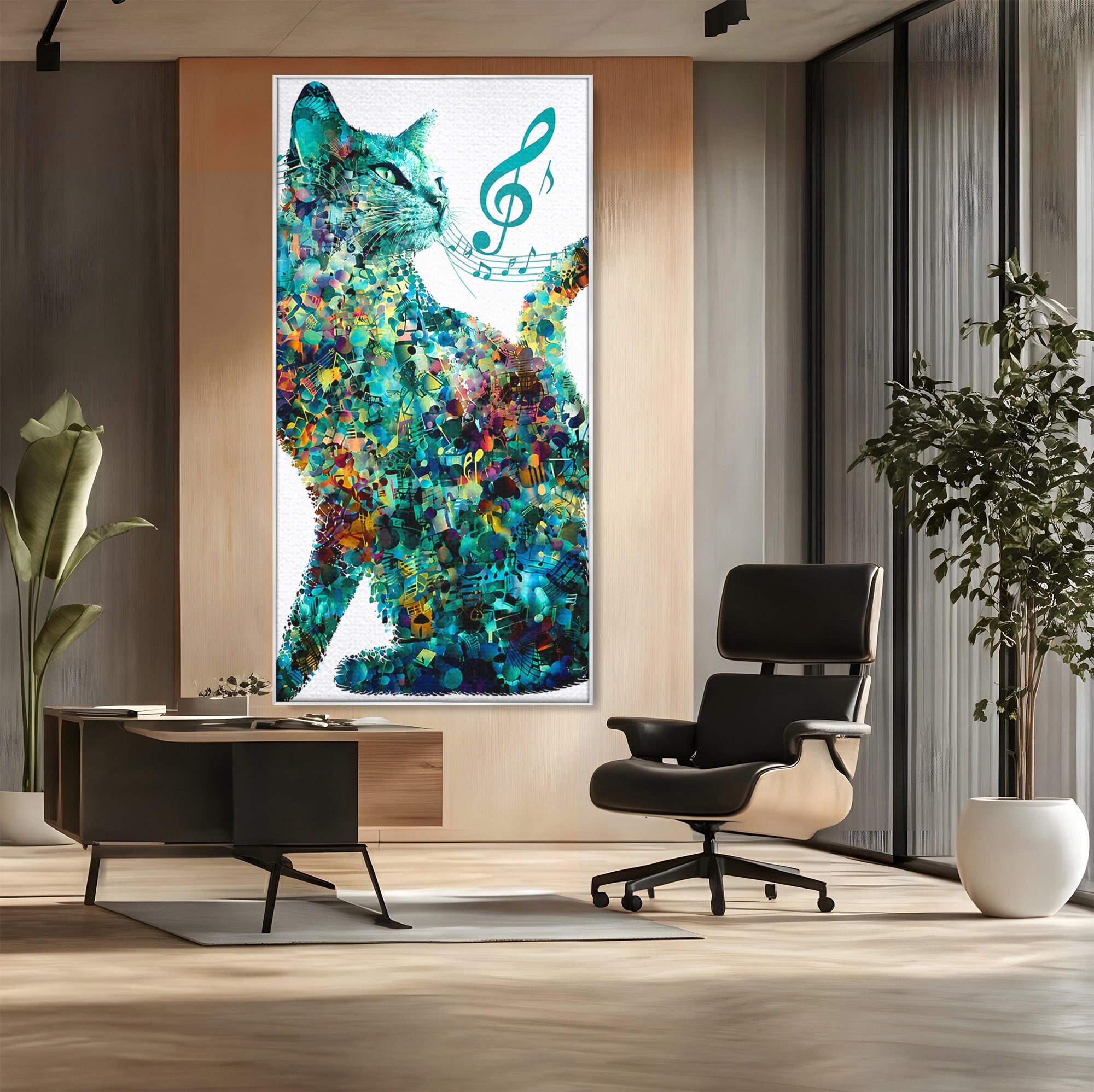 Tablou Canvas Premium LuxCanva® R1045, Pisica Muzicala, Pisica, Muzica, Arta, Living, Creativitate, Culori Vibrante