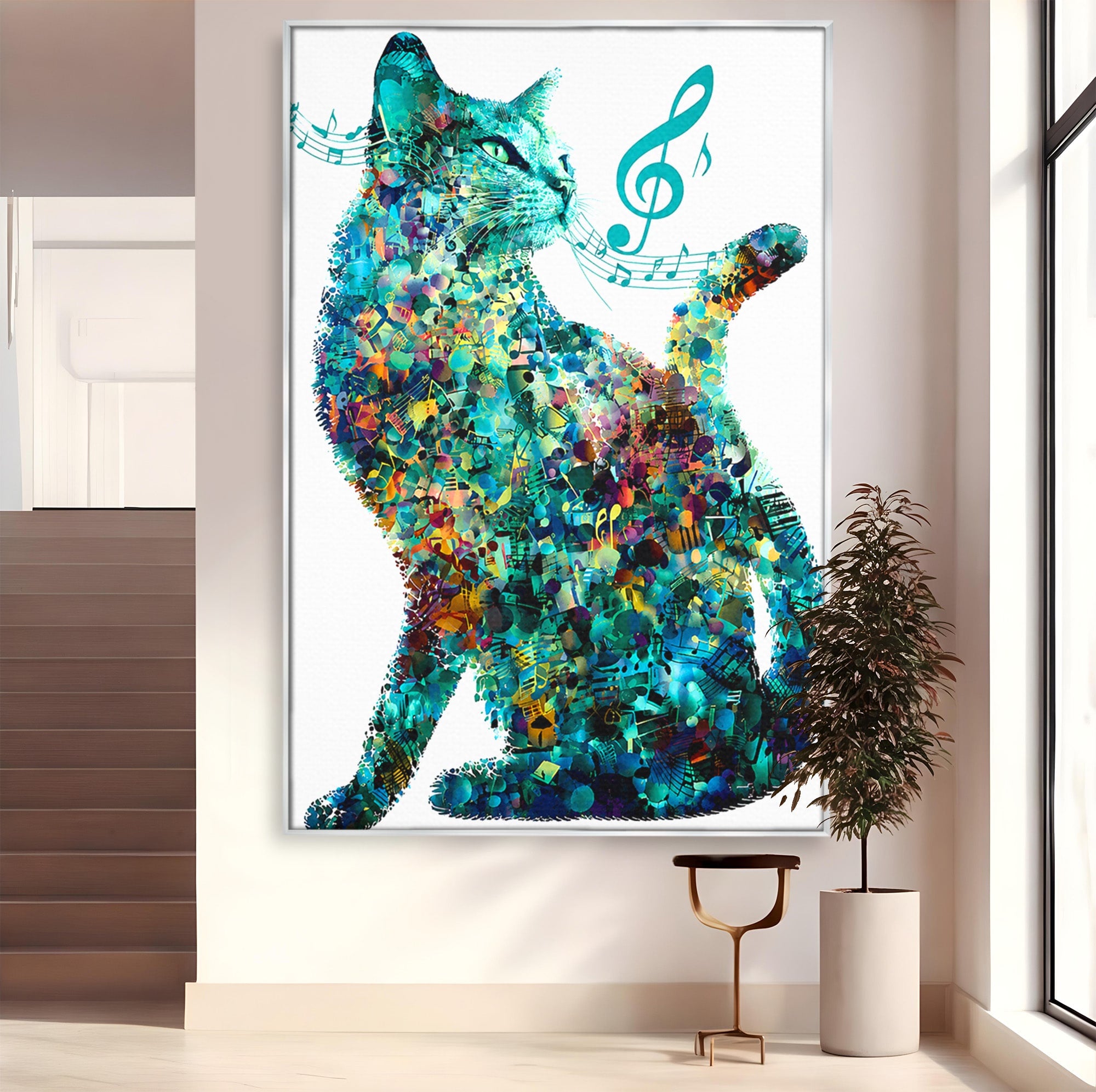 Tablou Canvas Premium LuxCanva® R1045, Pisica Muzicala, Pisica, Muzica, Arta, Living, Creativitate, Culori Vibrante