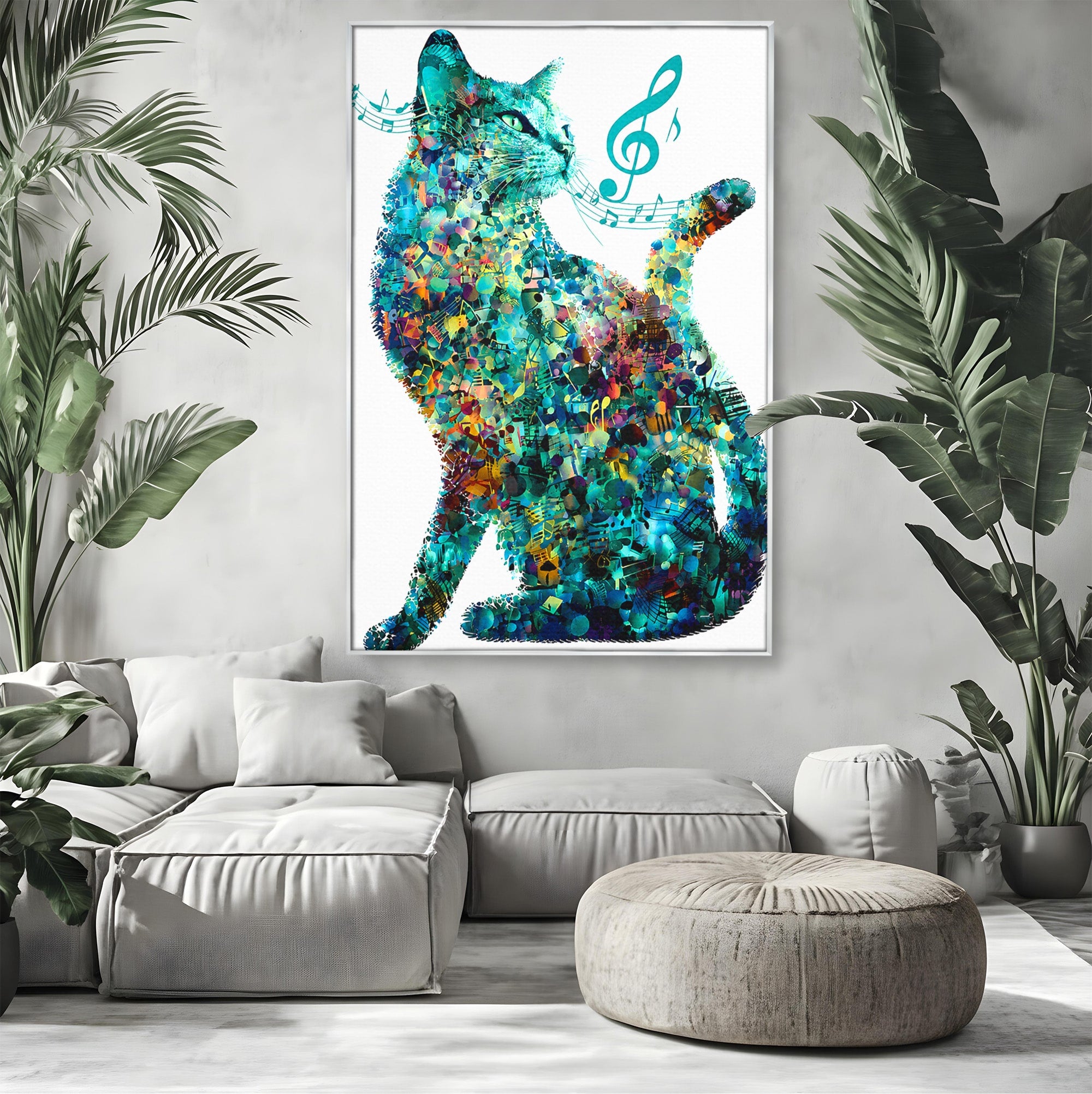 Tablou Canvas Premium LuxCanva® R1045, Pisica Muzicala, Pisica, Muzica, Arta, Living, Creativitate, Culori Vibrante