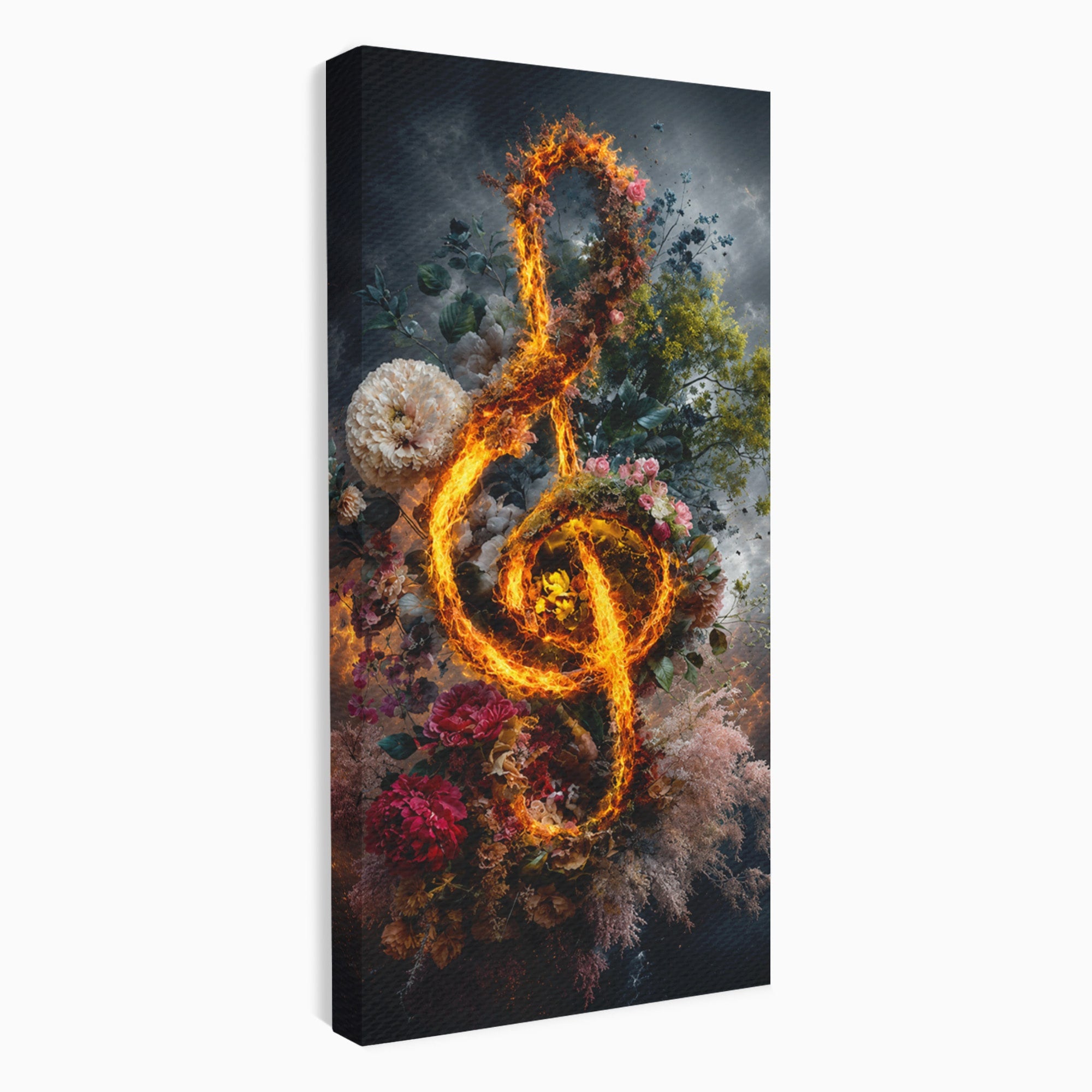 Tablou Canvas Premium LuxCanva® R1046, Cheia Sol In Flacari, Muzica, Flori, Arta, Living, Dormitor, Culori Vibrante