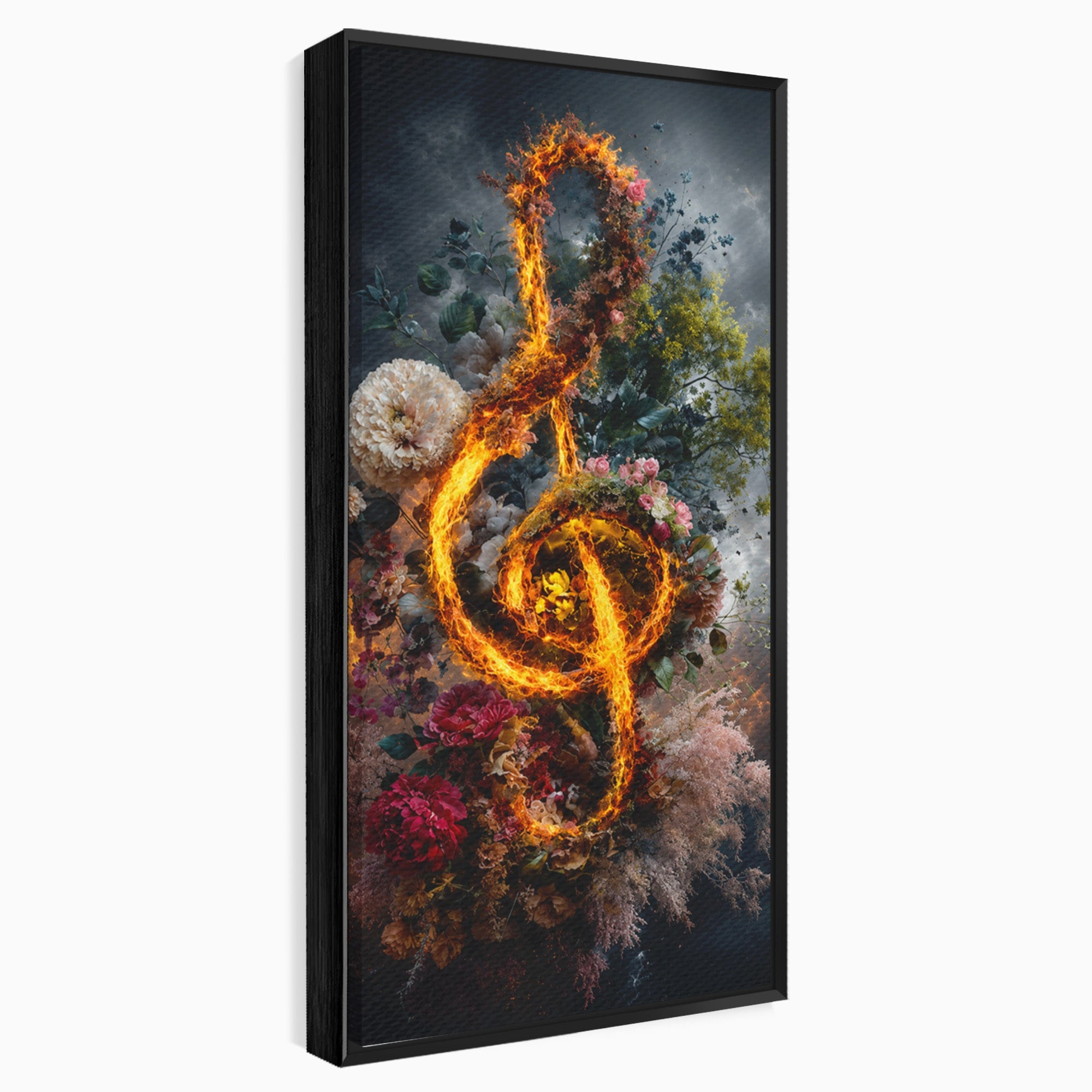 Tablou Canvas Premium LuxCanva® R1046, Cheia Sol In Flacari, Muzica, Flori, Arta, Living, Dormitor, Culori Vibrante