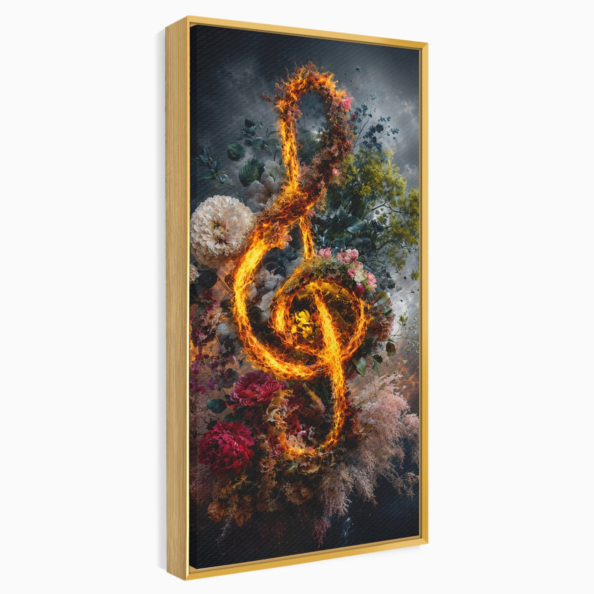 Tablou Canvas Premium LuxCanva® R1046, Cheia Sol In Flacari, Muzica, Flori, Arta, Living, Dormitor, Culori Vibrante