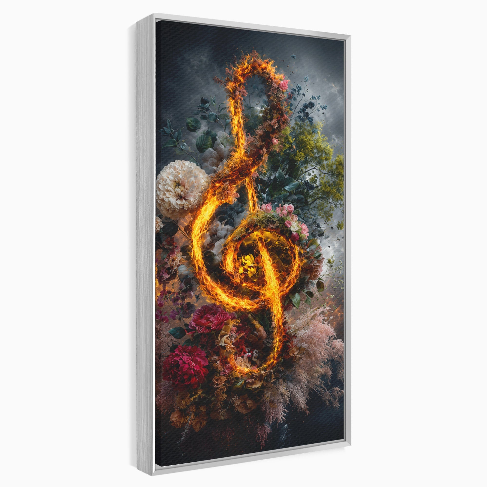 Tablou Canvas Premium LuxCanva® R1046, Cheia Sol In Flacari, Muzica, Flori, Arta, Living, Dormitor, Culori Vibrante
