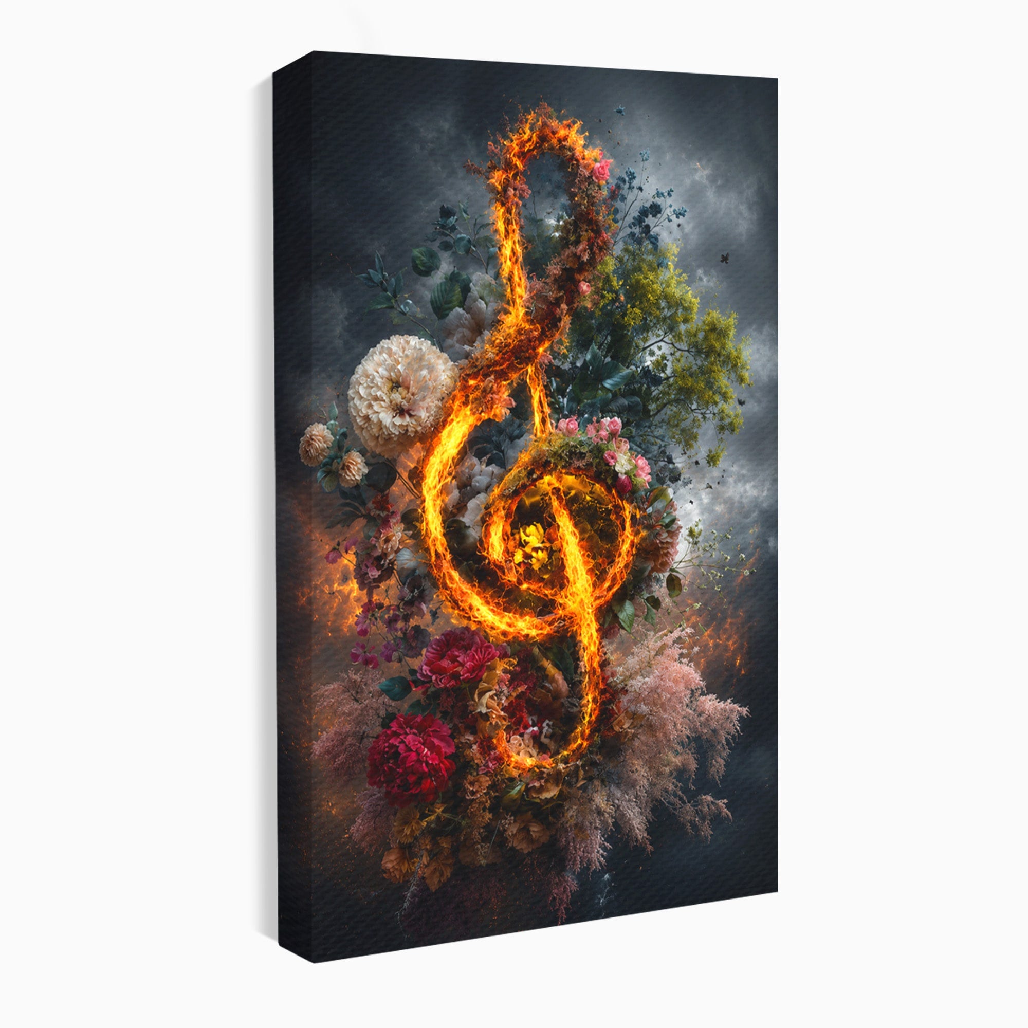 Tablou Canvas Premium LuxCanva® R1046, Cheia Sol In Flacari, Muzica, Flori, Arta, Living, Dormitor, Culori Vibrante