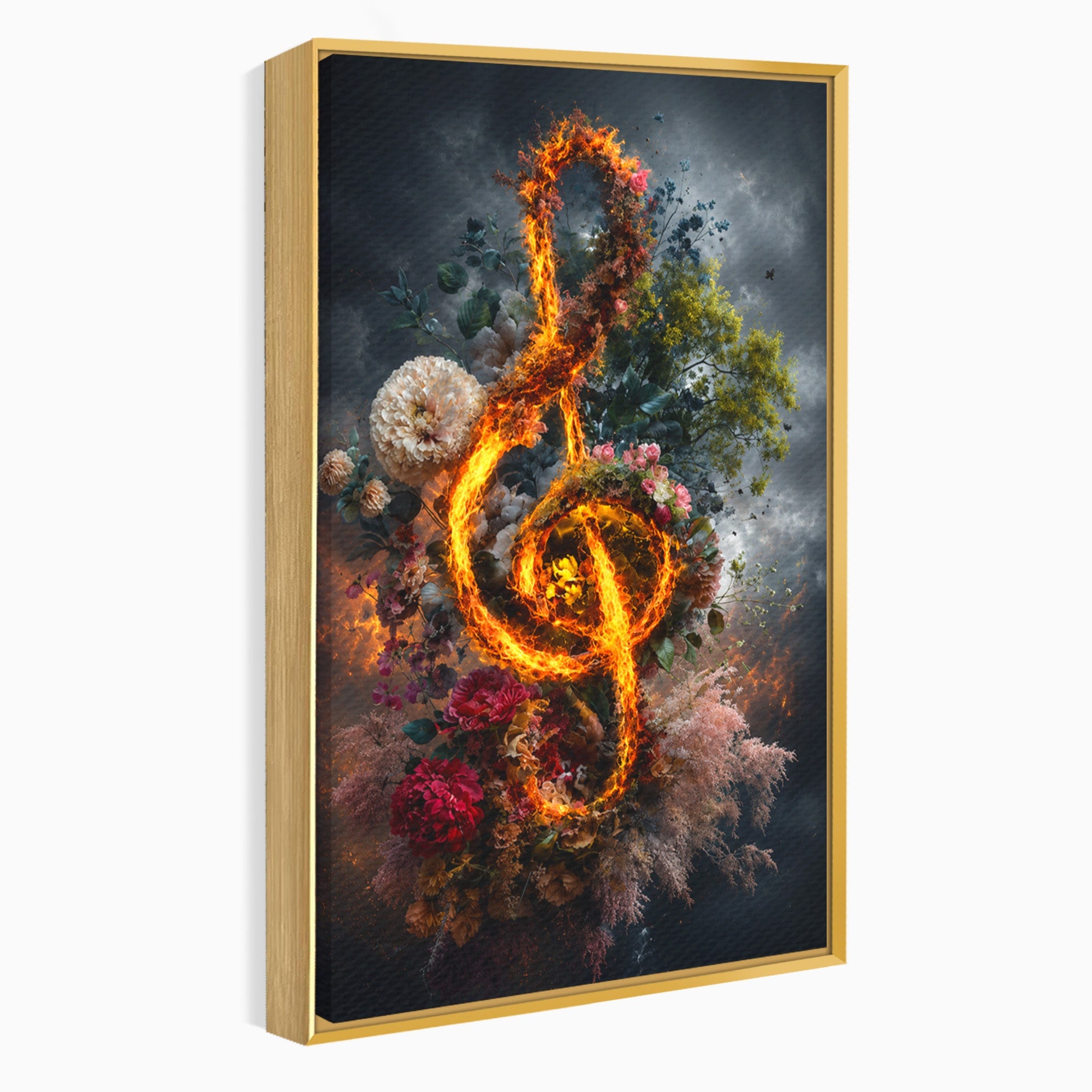 Tablou Canvas Premium LuxCanva® R1046, Cheia Sol In Flacari, Muzica, Flori, Arta, Living, Dormitor, Culori Vibrante