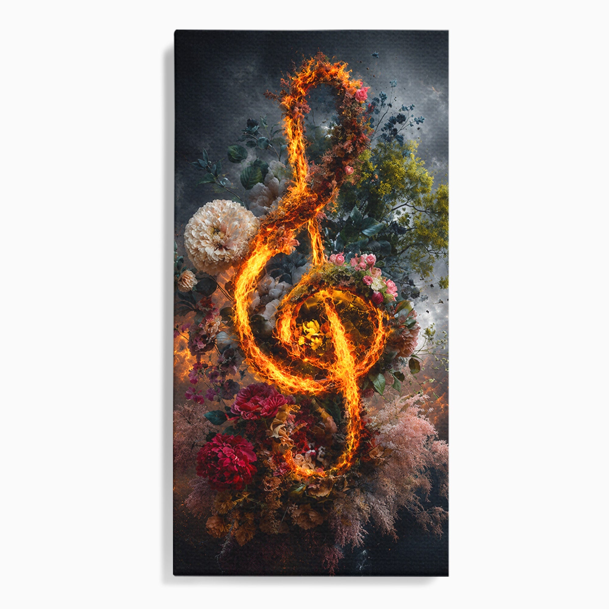 Tablou Canvas Premium LuxCanva® R1046, Cheia Sol In Flacari, Muzica, Flori, Arta, Living, Dormitor, Culori Vibrante