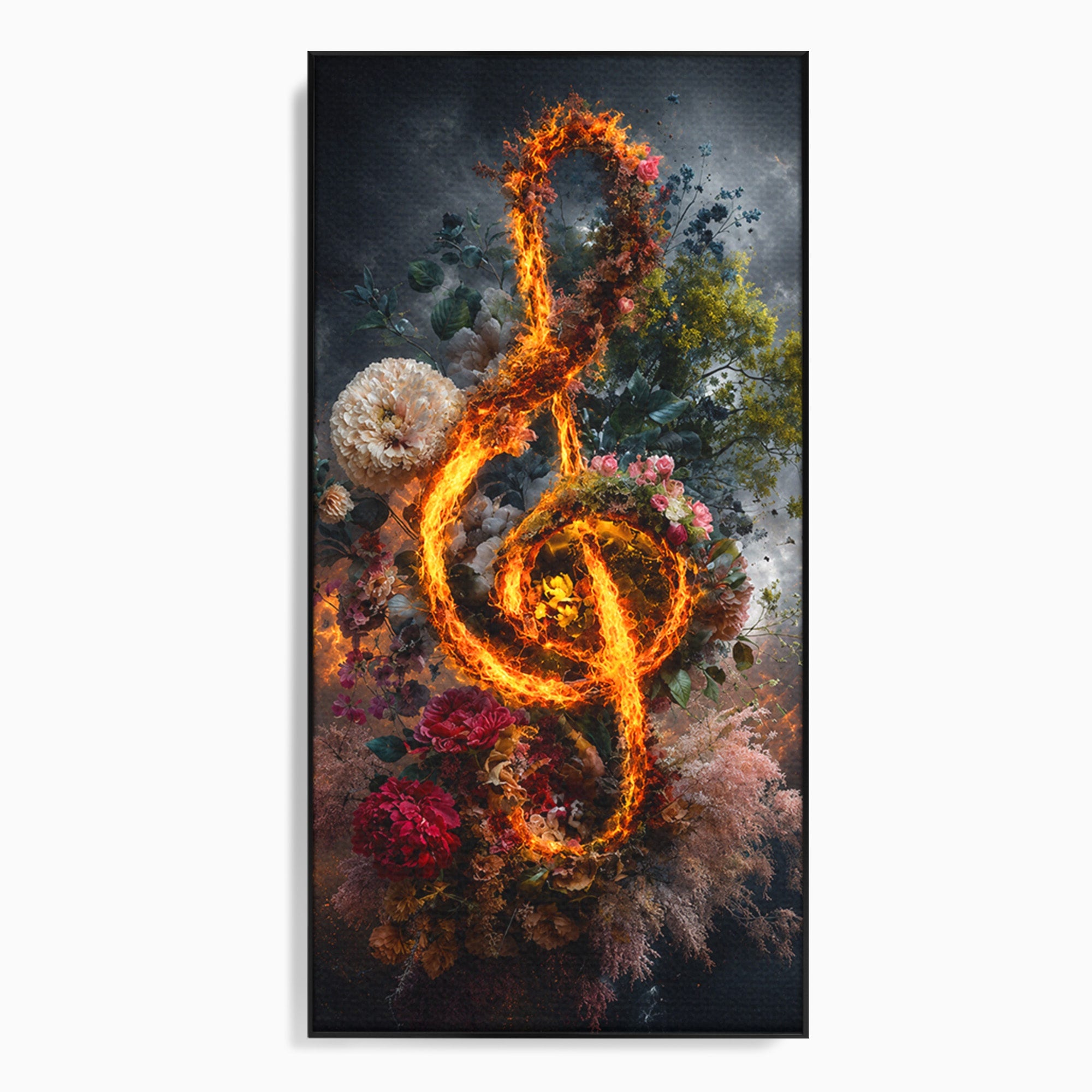 Tablou Canvas Premium LuxCanva® R1046, Cheia Sol In Flacari, Muzica, Flori, Arta, Living, Dormitor, Culori Vibrante