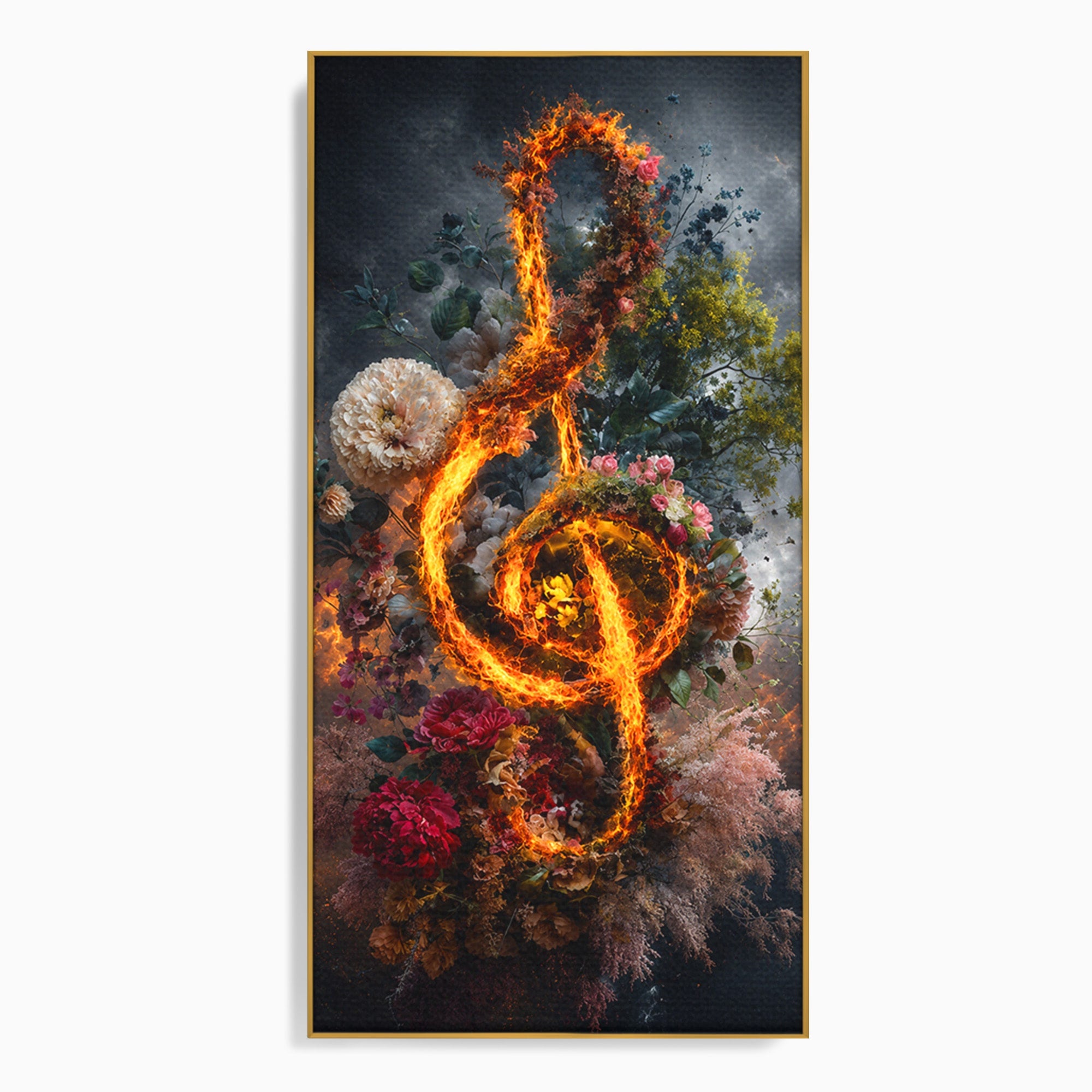 Tablou Canvas Premium LuxCanva® R1046, Cheia Sol In Flacari, Muzica, Flori, Arta, Living, Dormitor, Culori Vibrante