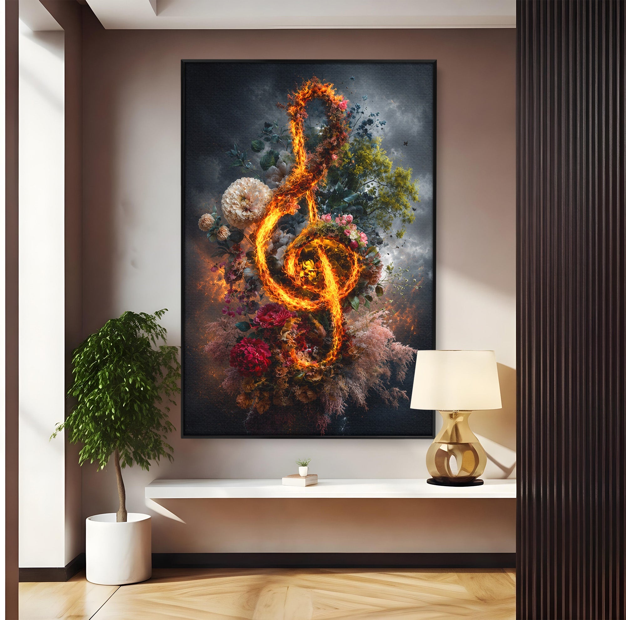 Tablou Canvas Premium LuxCanva® R1046, Cheia Sol In Flacari, Muzica, Flori, Arta, Living, Dormitor, Culori Vibrante
